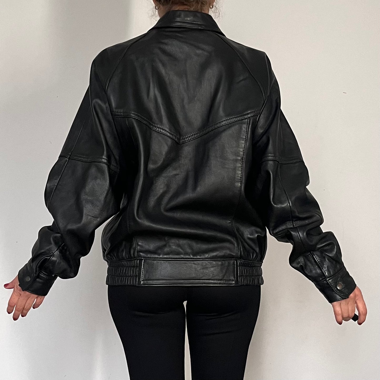 Vintage Bomber black leather jacket