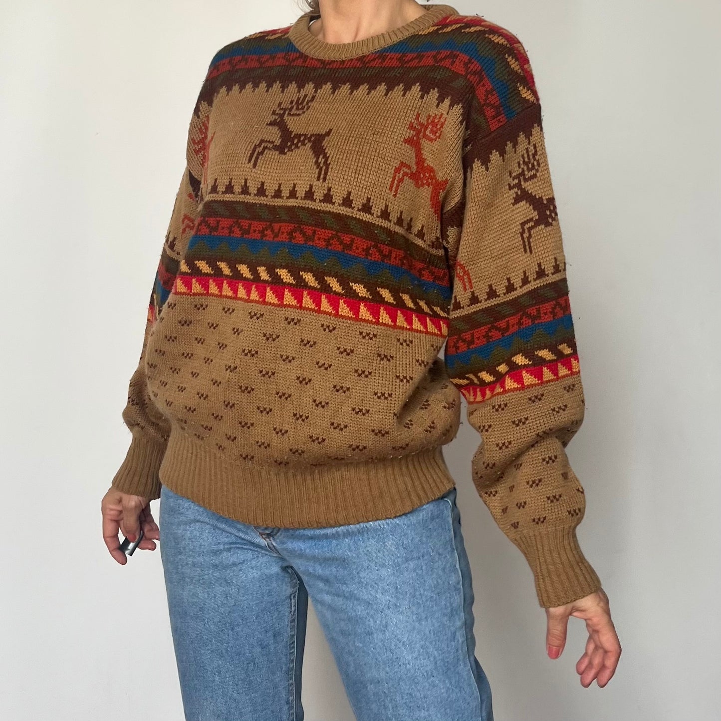 Vintage Reindeer Print Sweater