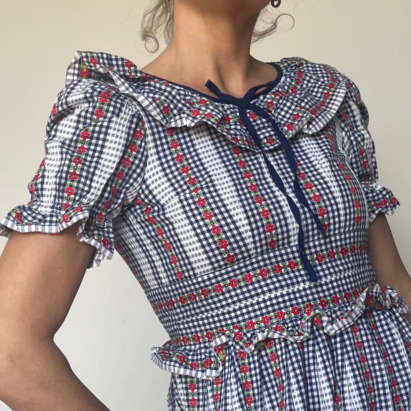 Vintage Floral & plaid Long Dress