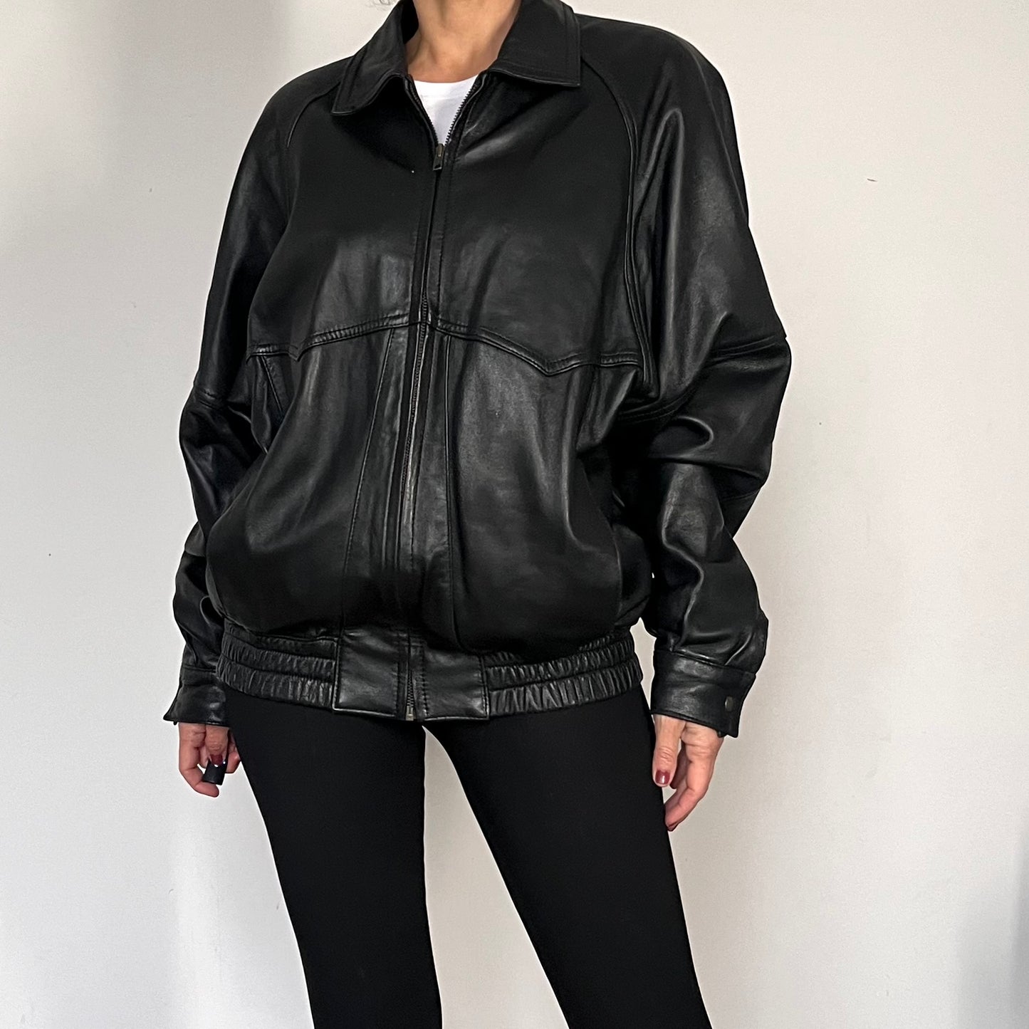 Vintage Bomber black leather jacket