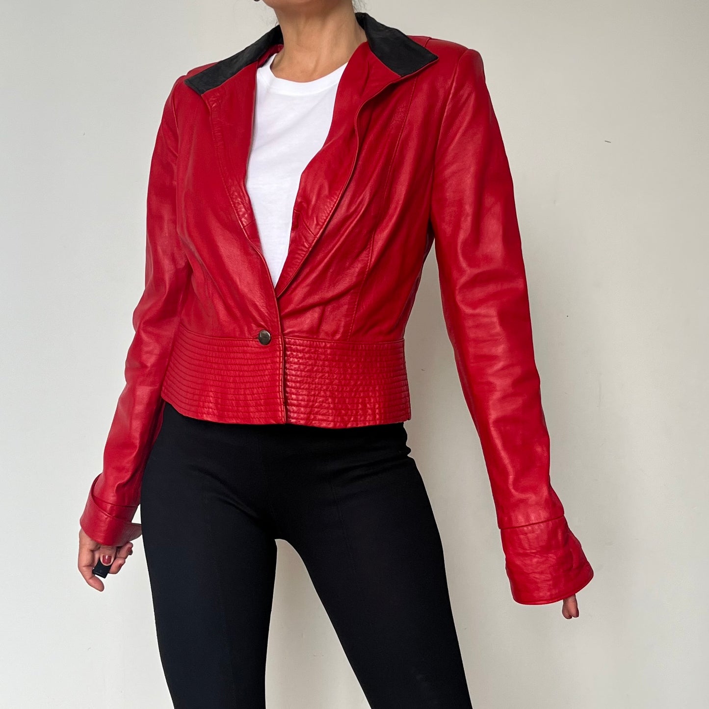 Vintage crop leather blazer
