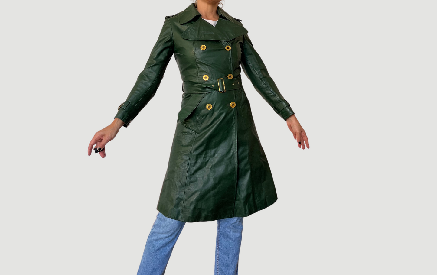 Vintage green trench coat with belt