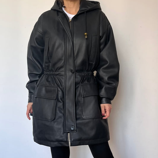 Faux leather hooded jacket