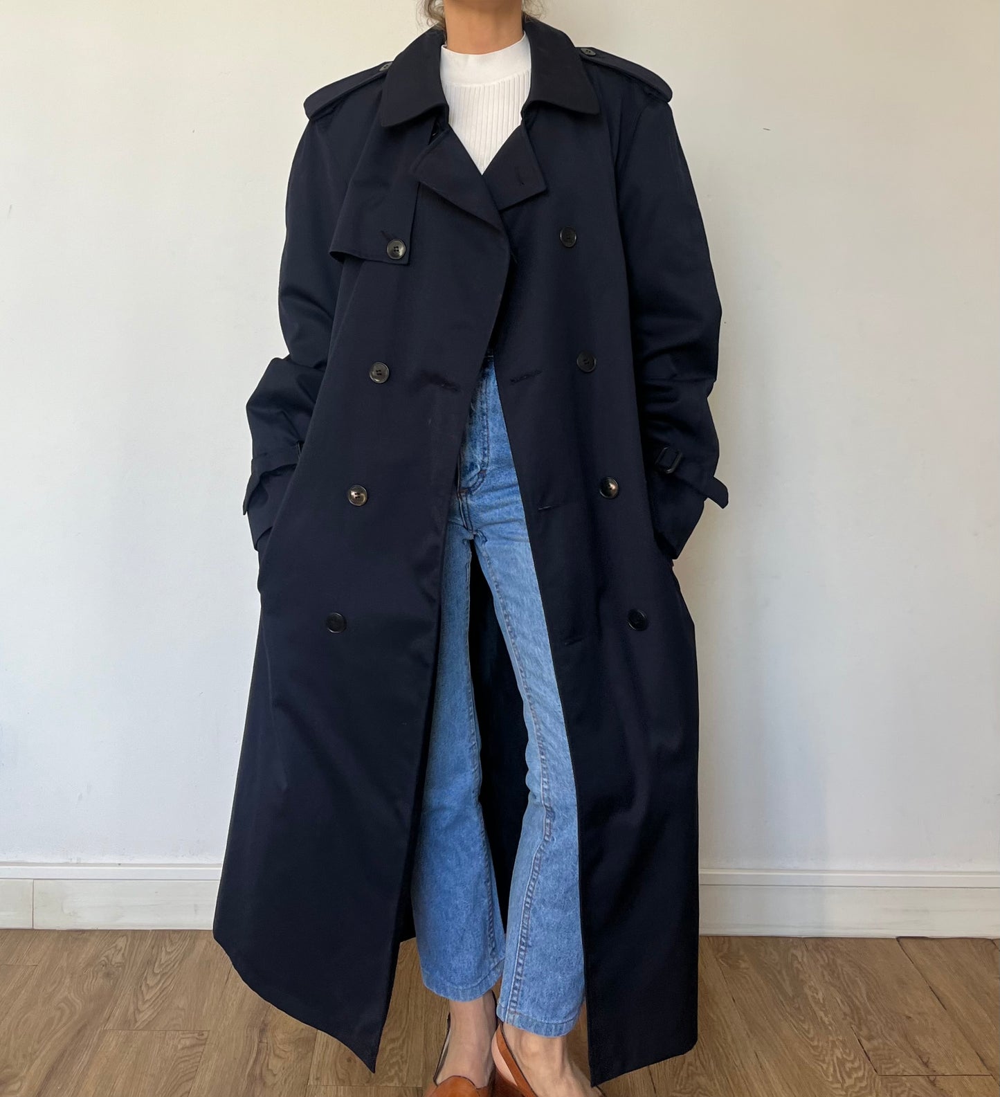 Vintage Blue Long Trench Coat