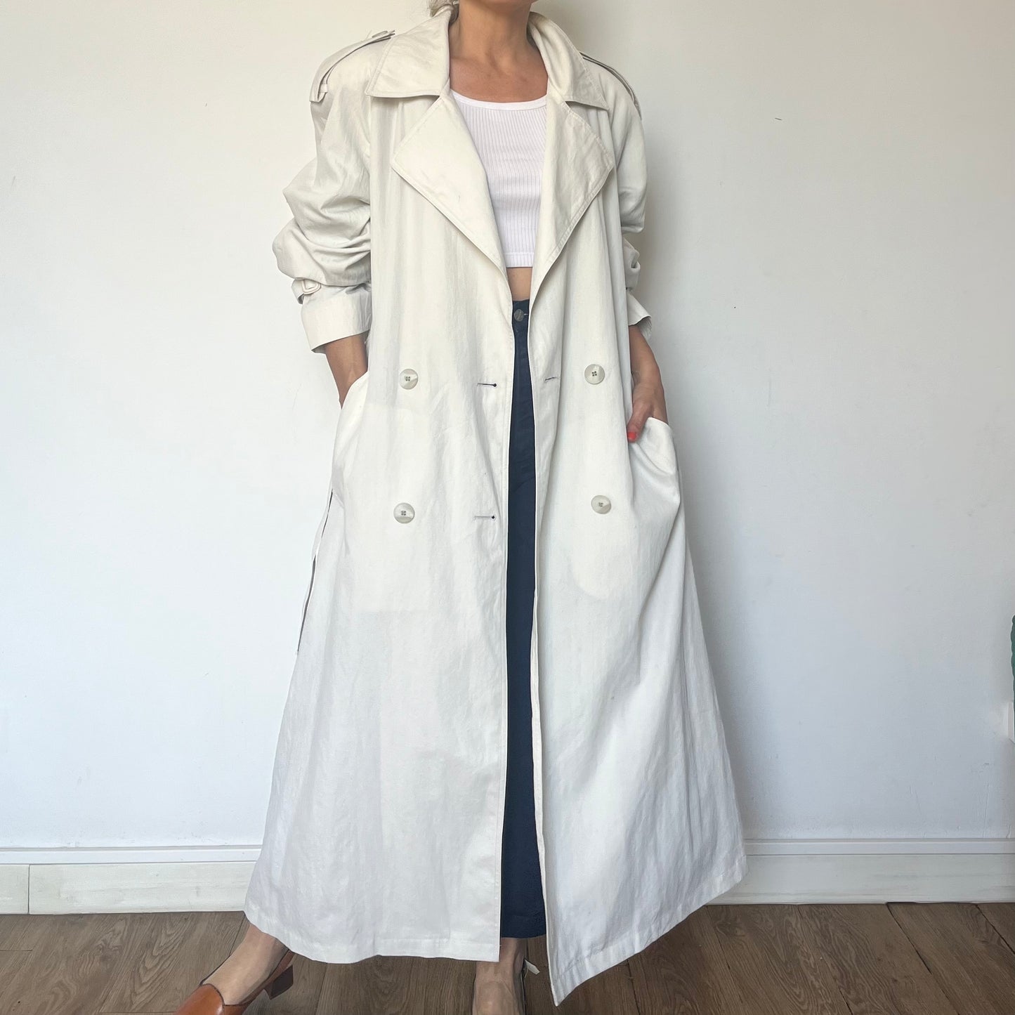 Vintage Ivory Long Trench Coat