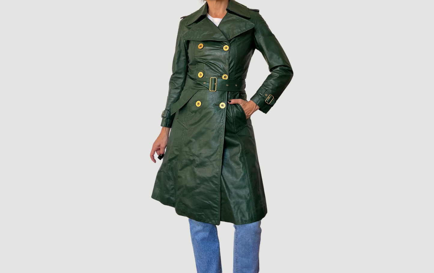 Vintage green trench coat with belt