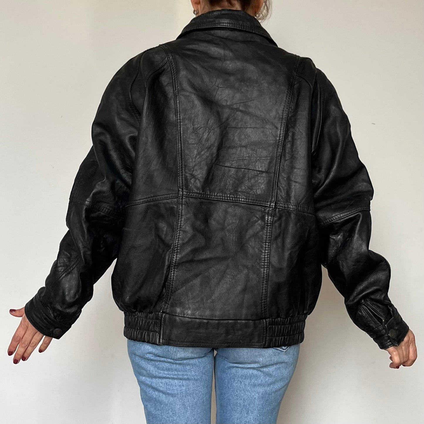 Vintage Bomber black leather jacket