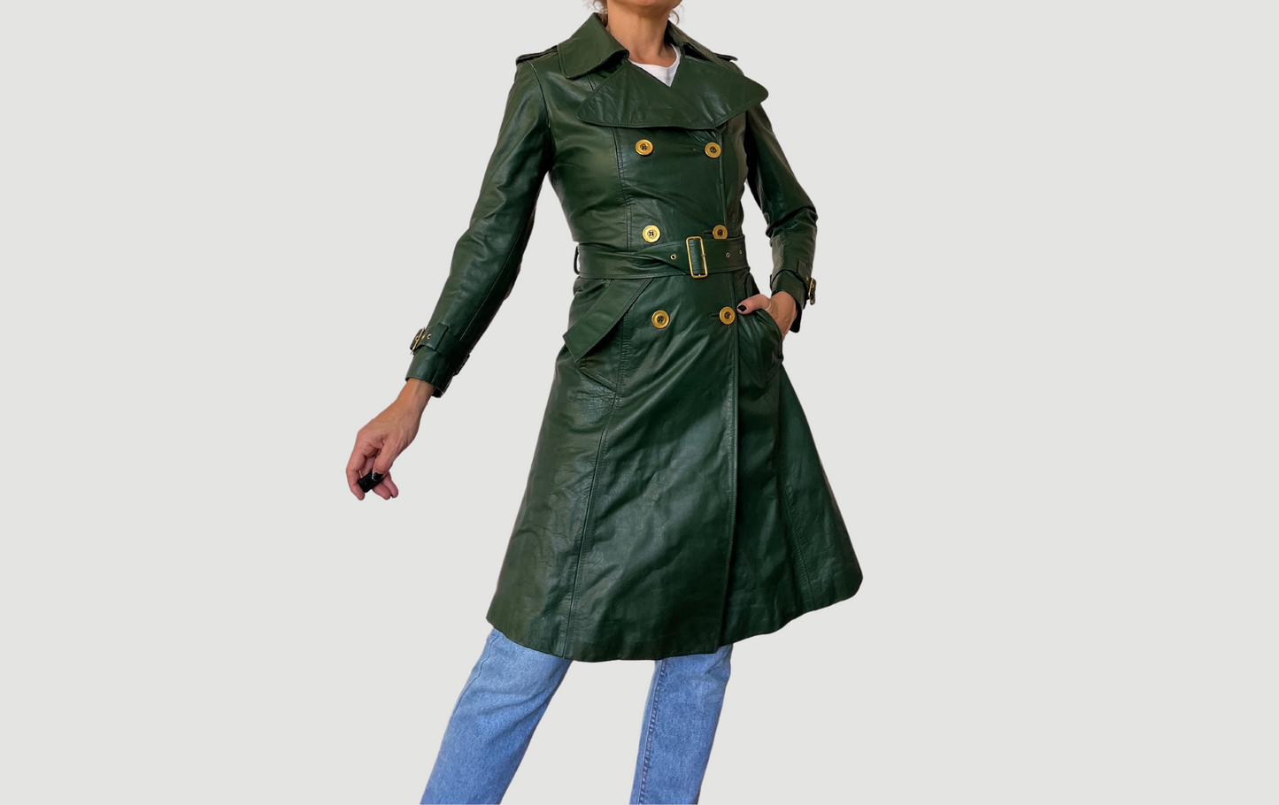 Vintage green trench coat with belt
