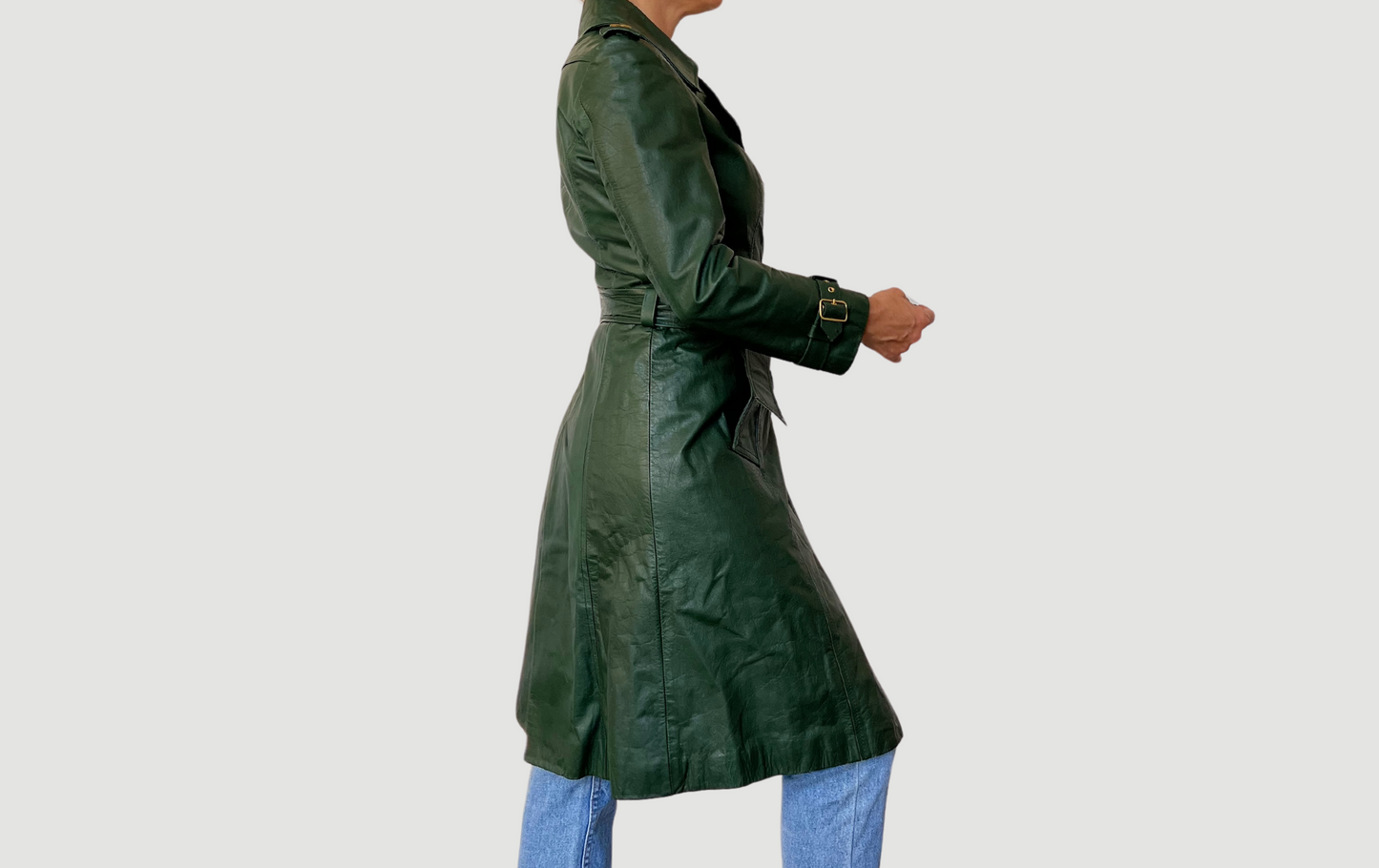 Vintage green trench coat with belt