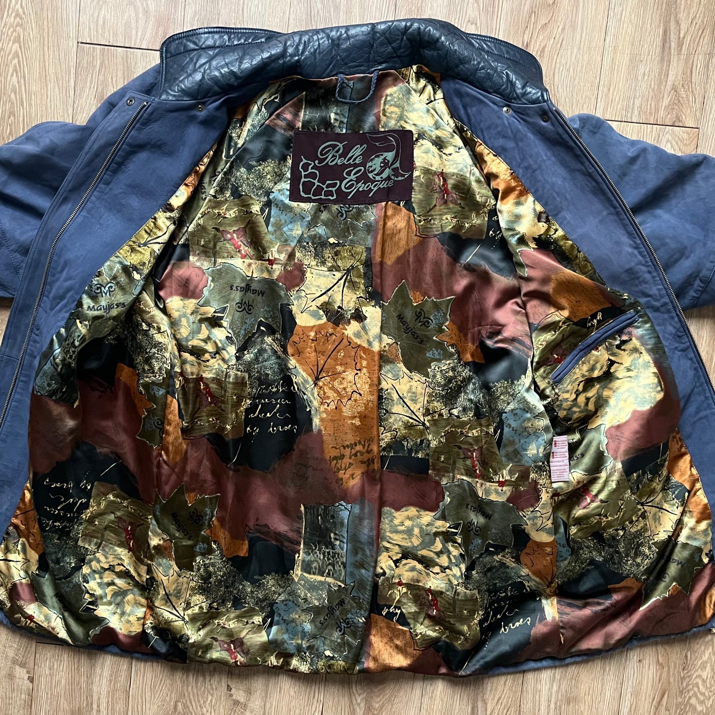 Vintage Blue Suede leather hooded jacket