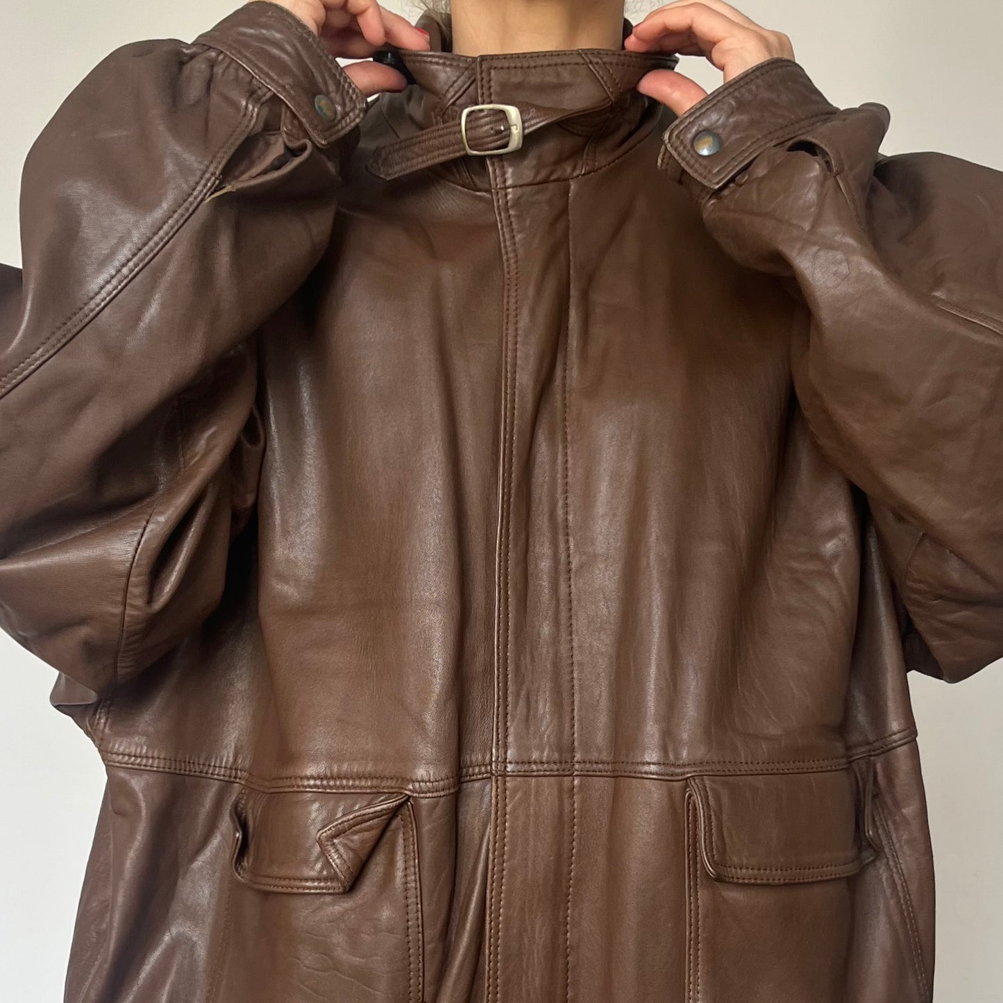 Vintage Brown Leather Bomber Jacket