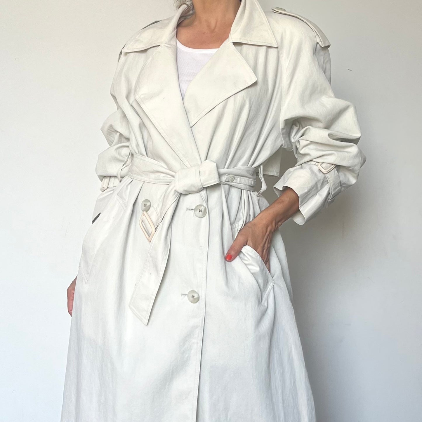 Vintage Ivory Long Trench Coat