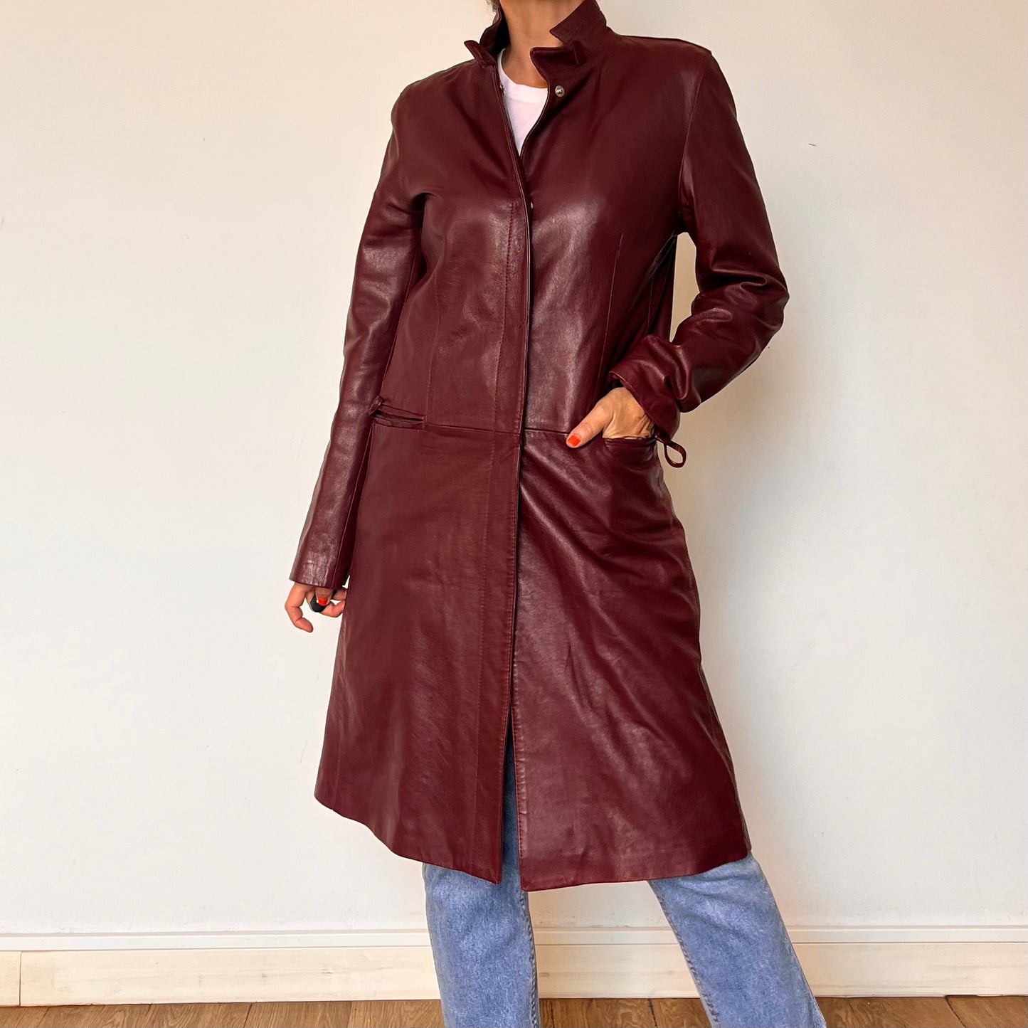 Vintage Burgundy leather trench