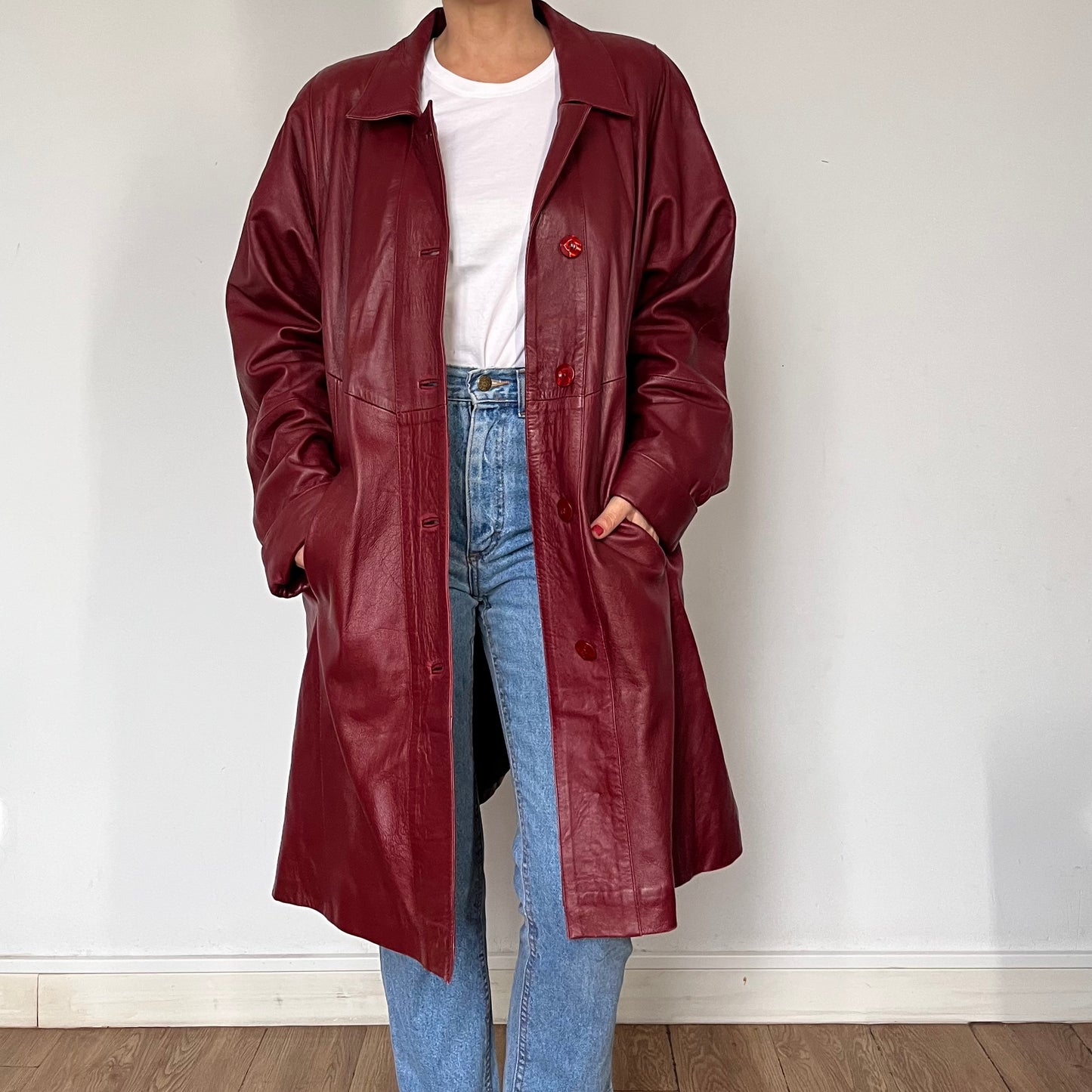 Vintage Burgundy leather trench