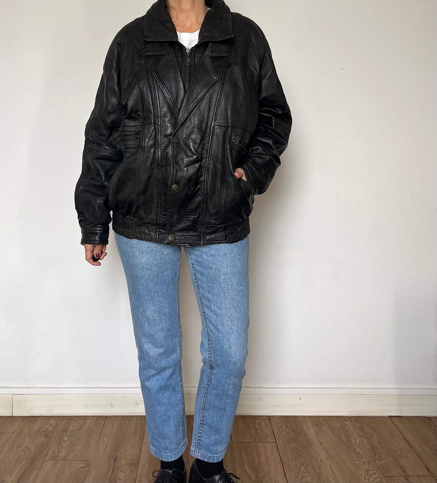 Vintage Bomber black leather jacket