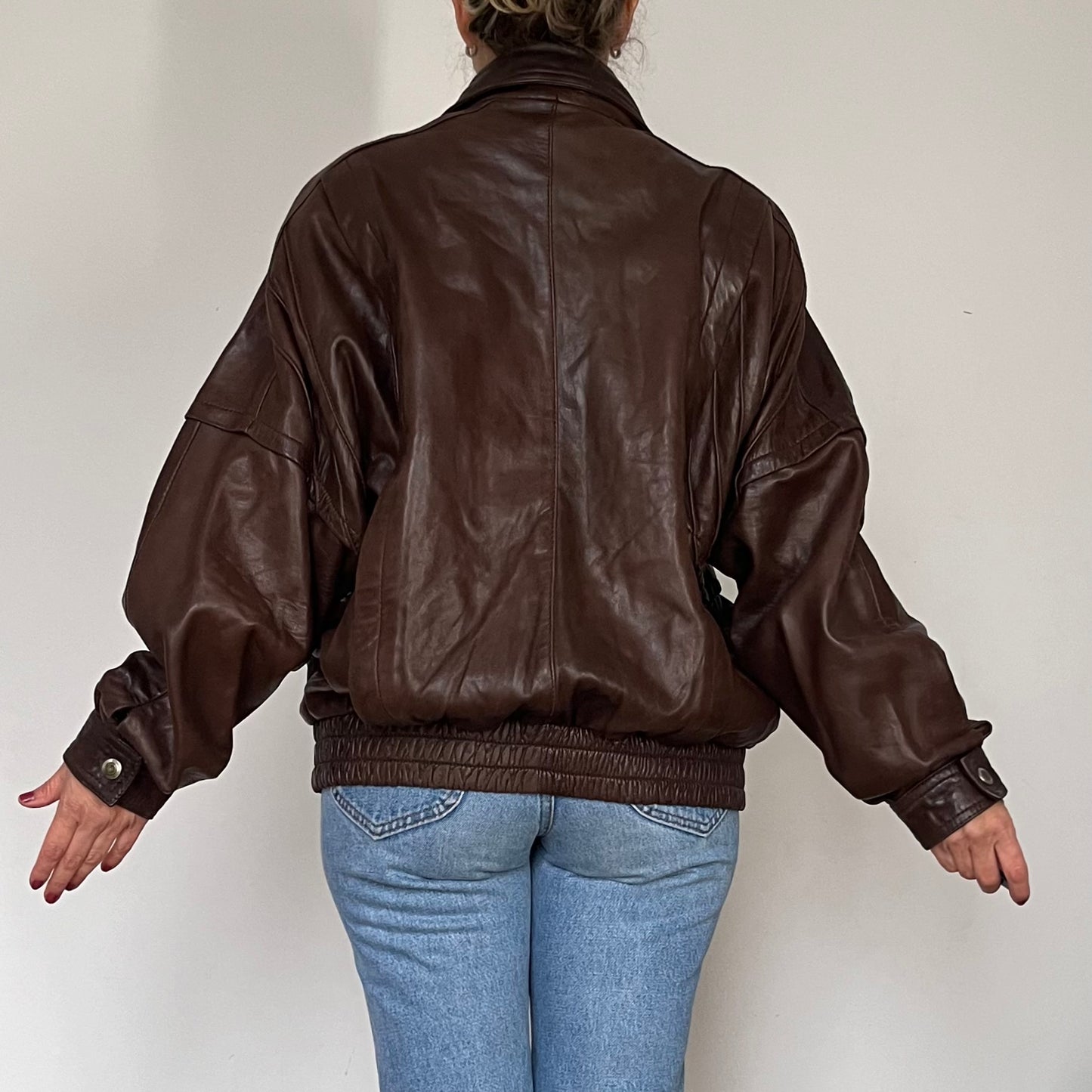 Vintage Brown Leather Bomber Jacket