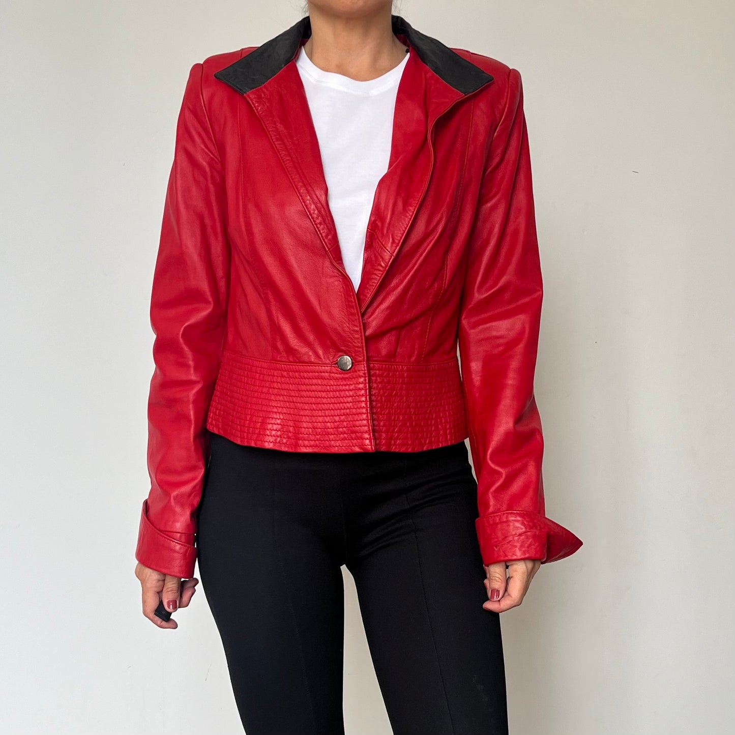 Vintage crop leather blazer