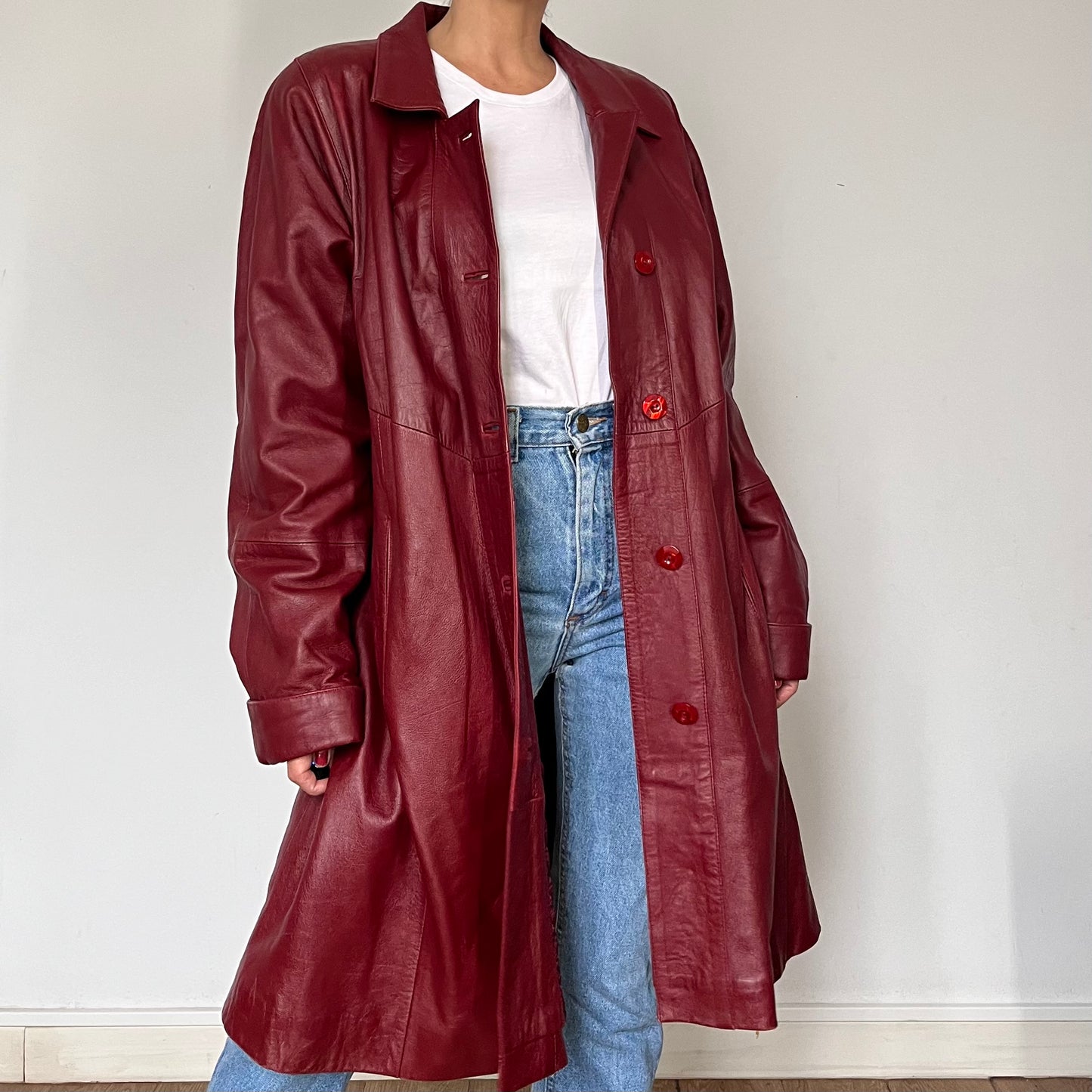 Vintage Burgundy leather trench