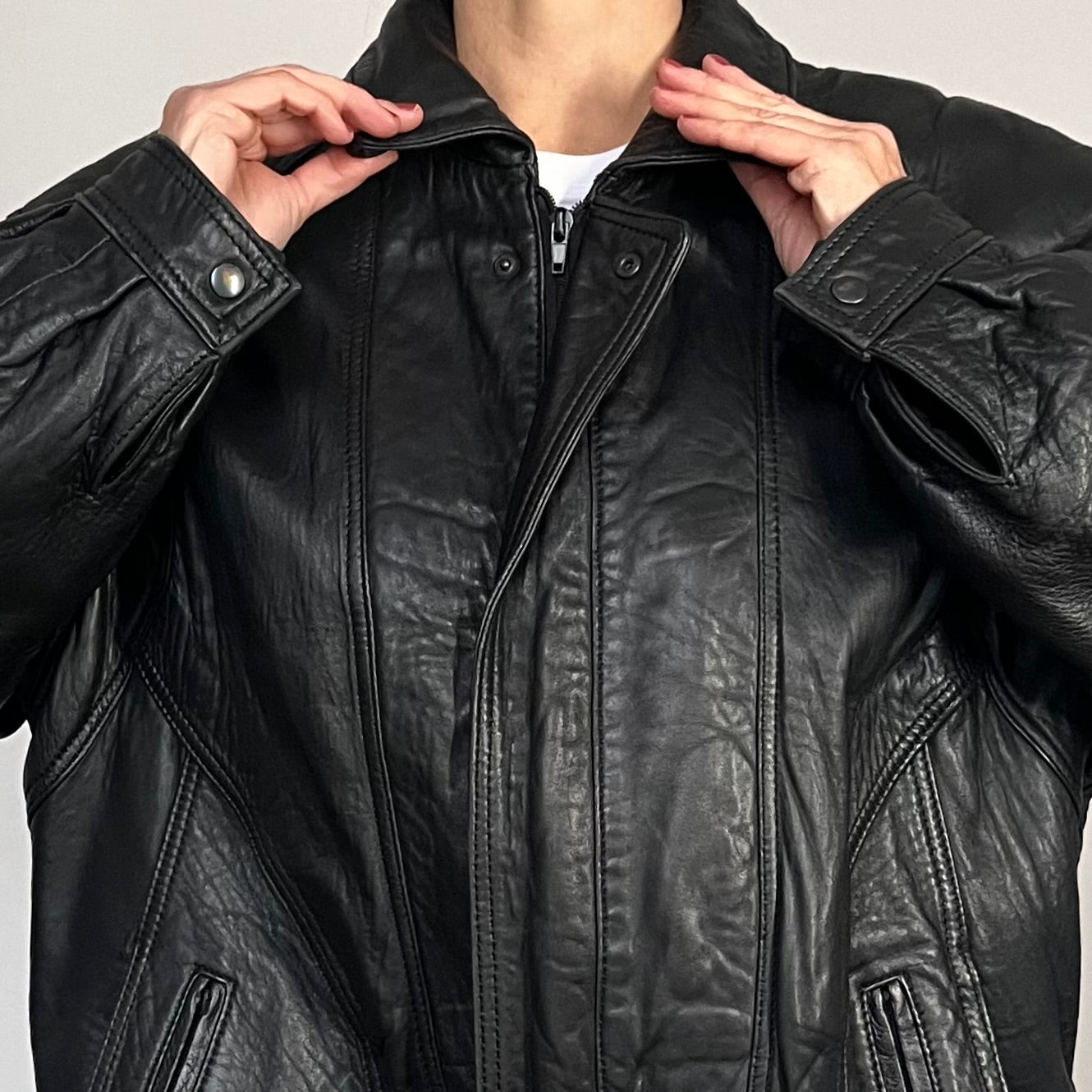 Vintage Bomber black leather jacket