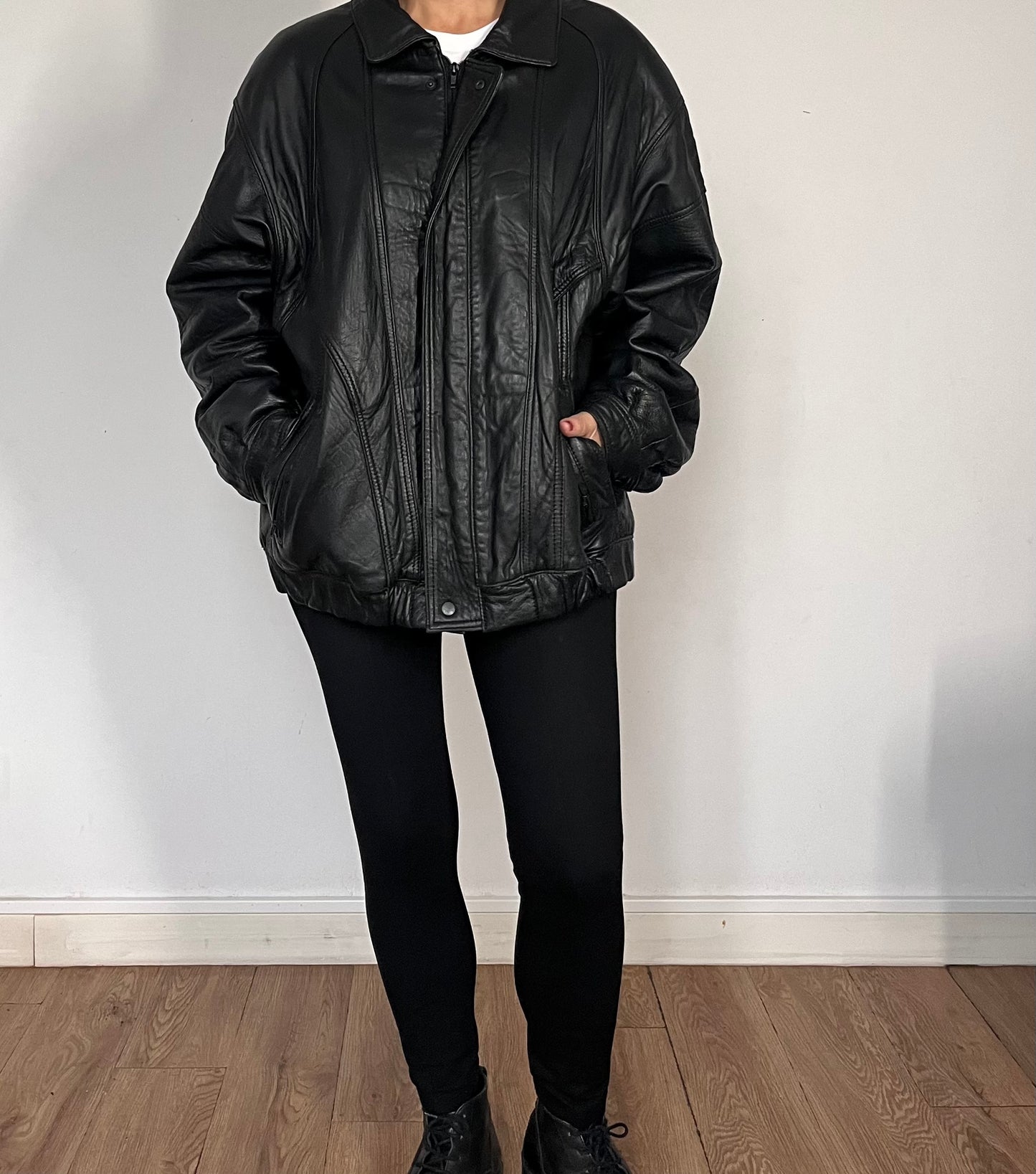 Vintage Bomber black leather jacket
