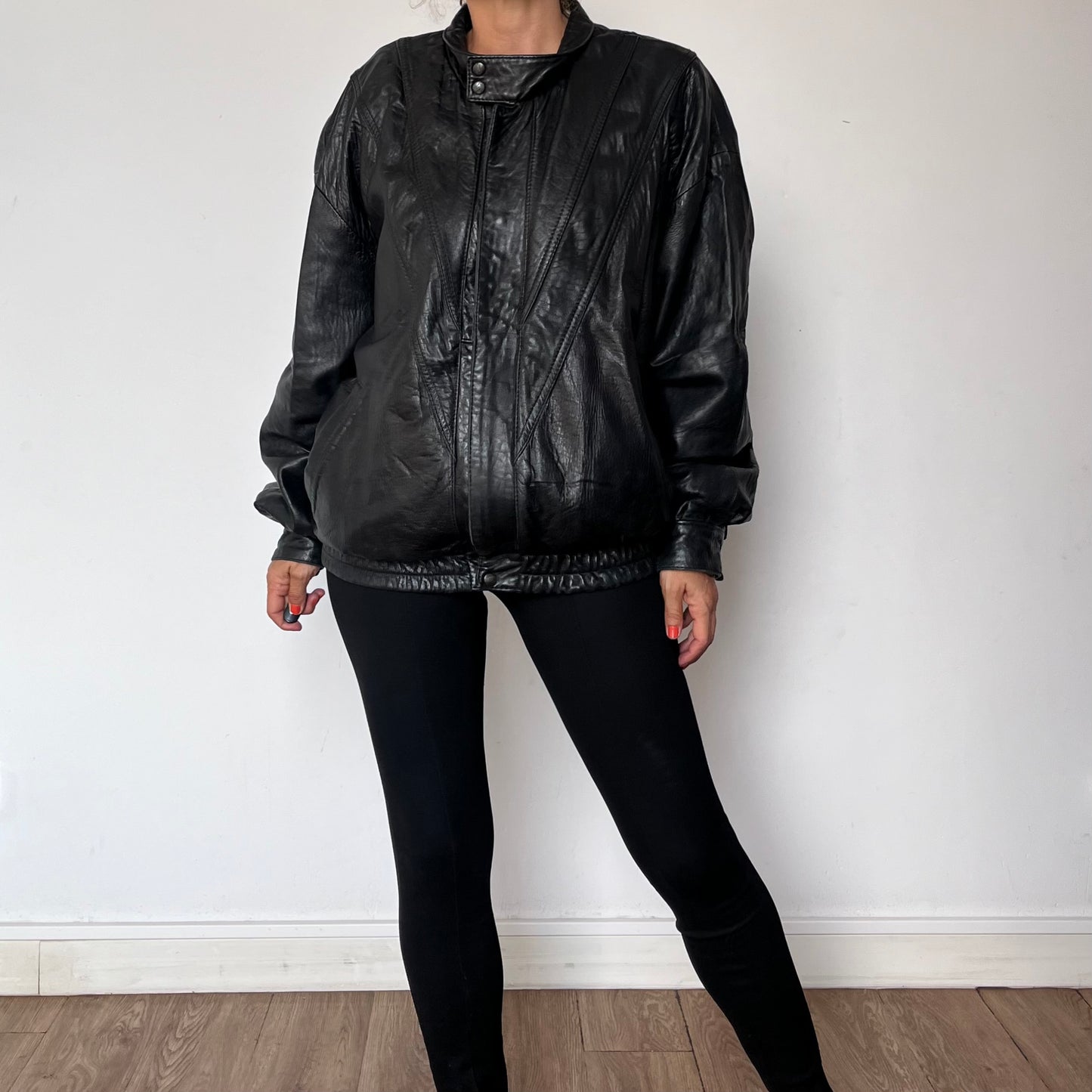Vintage Bomber black leather jacket