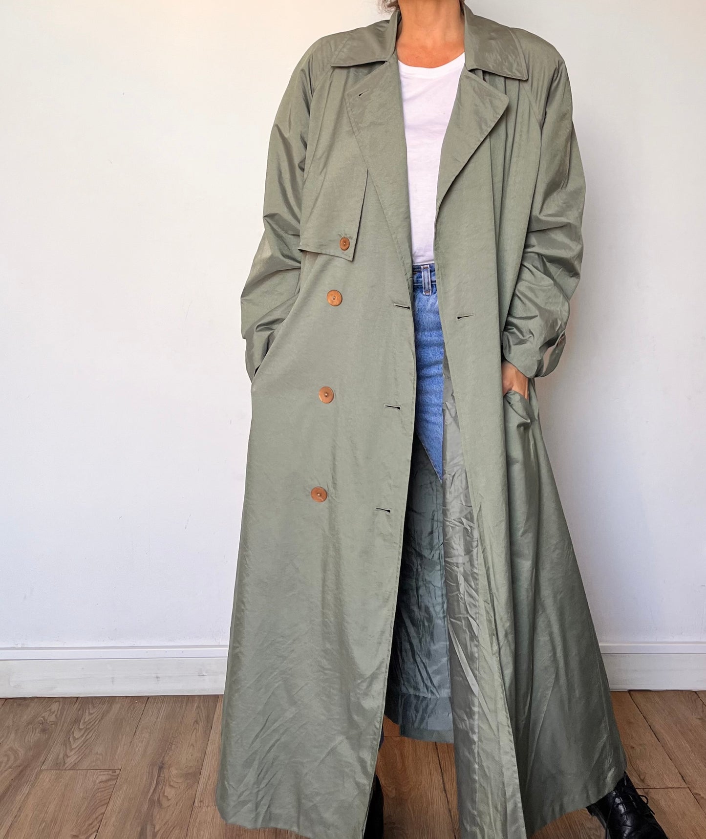 Vintage green Long Trench Coat