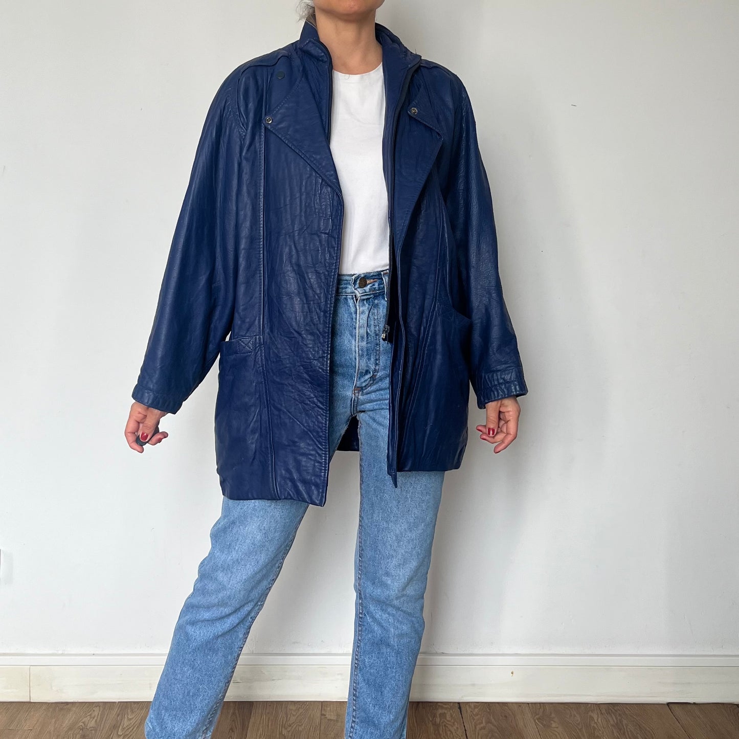 Vintage blue bomber Leather jacket by Genel