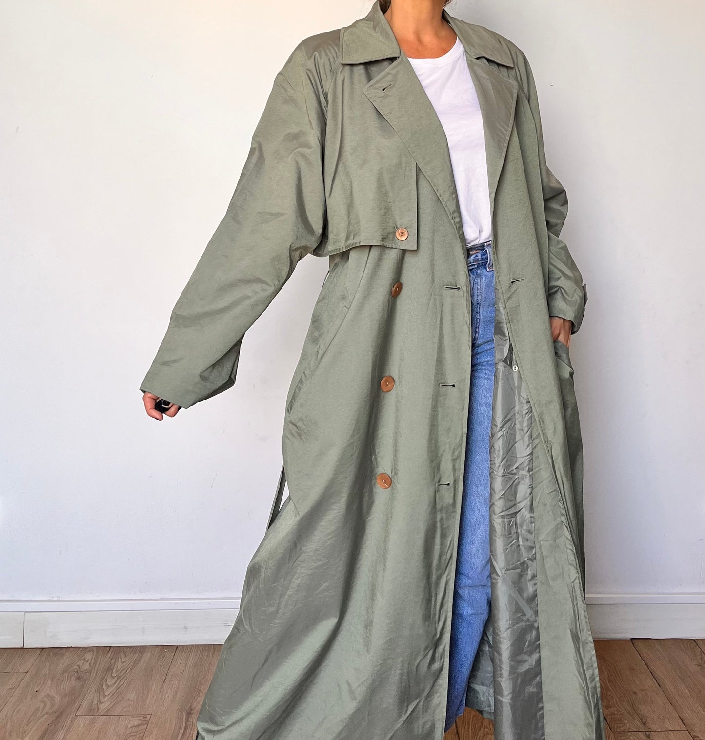 Vintage green Long Trench Coat