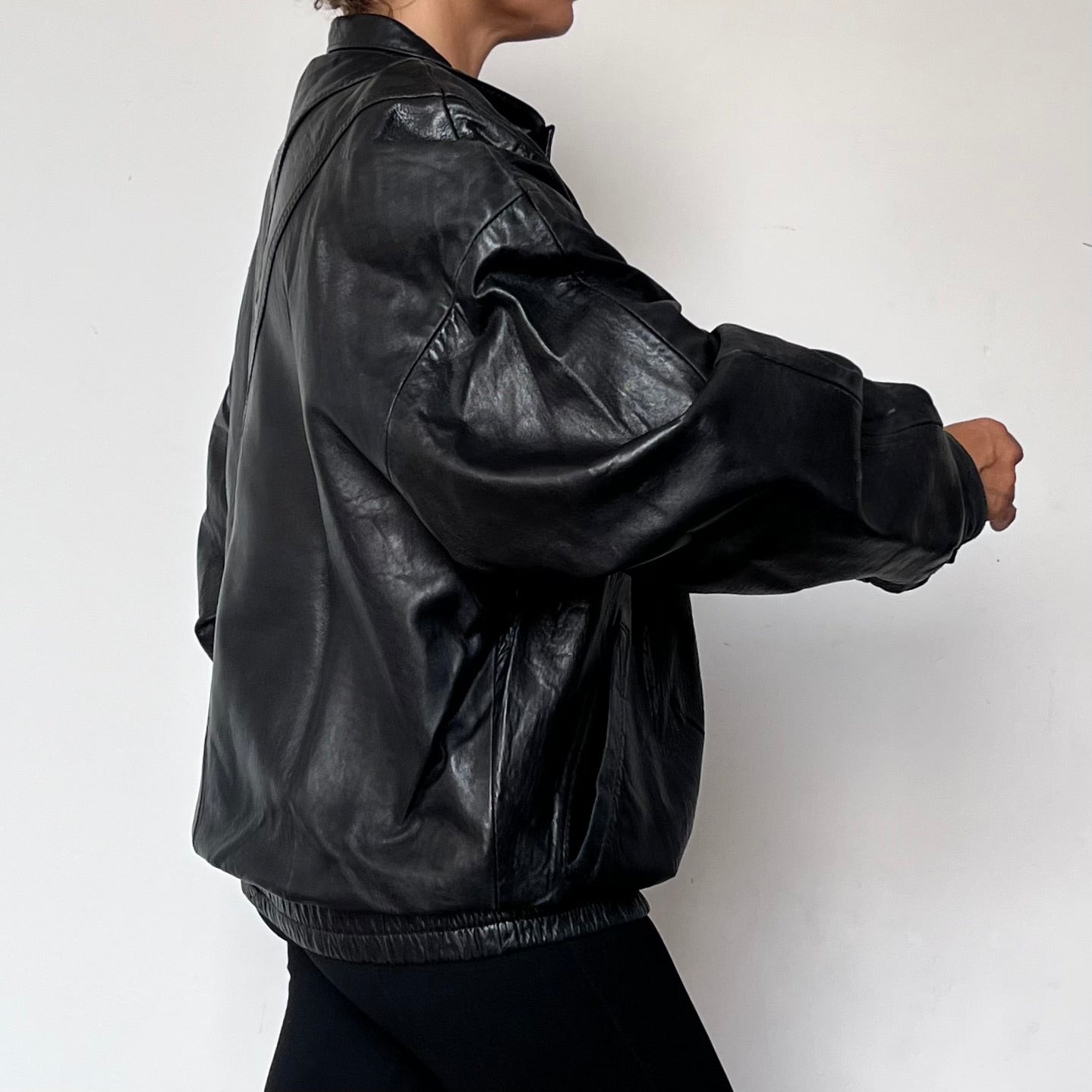 Vintage Bomber black leather jacket