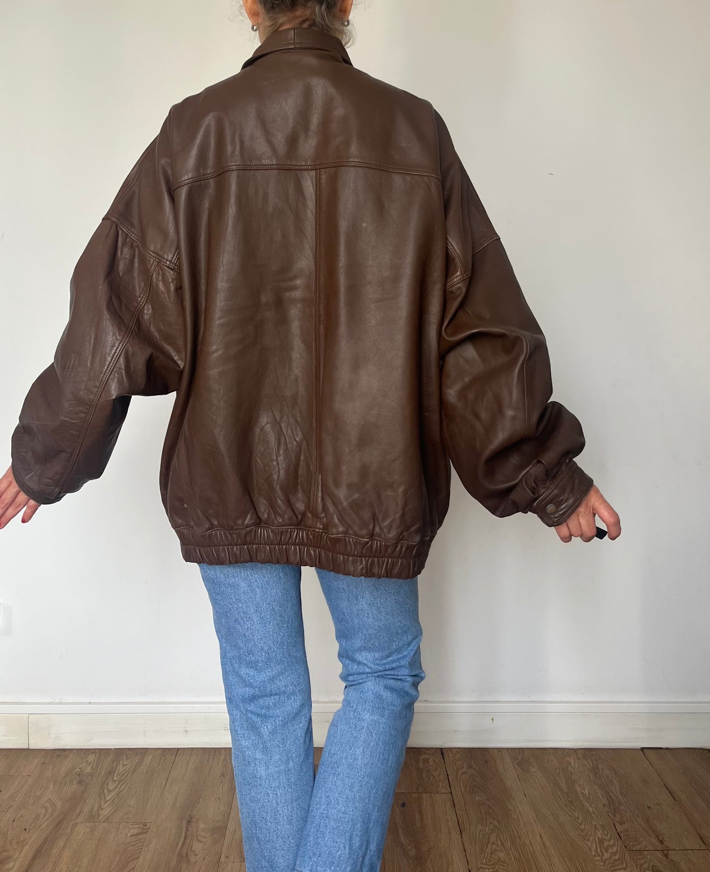 Vintage Brown Leather Bomber Jacket