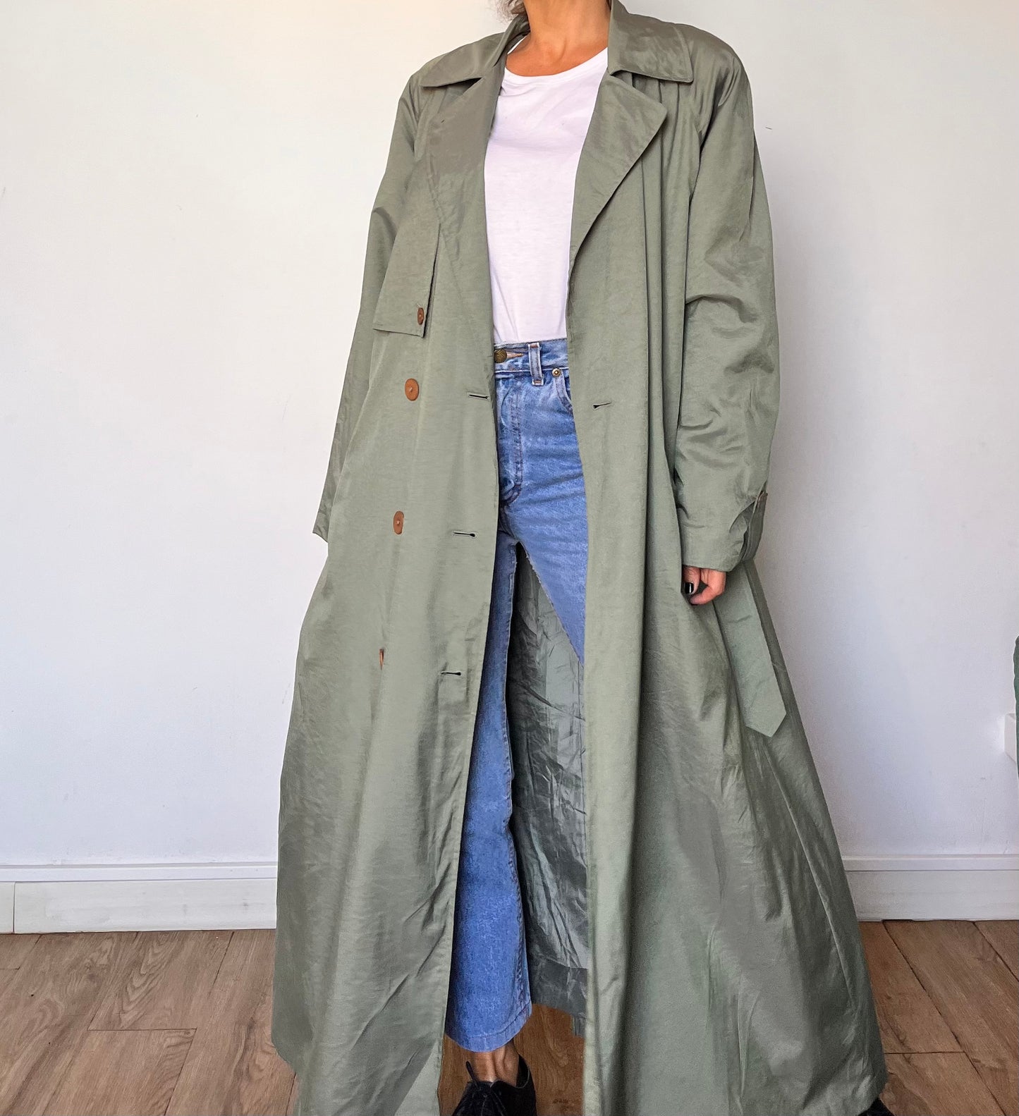 Vintage green Long Trench Coat