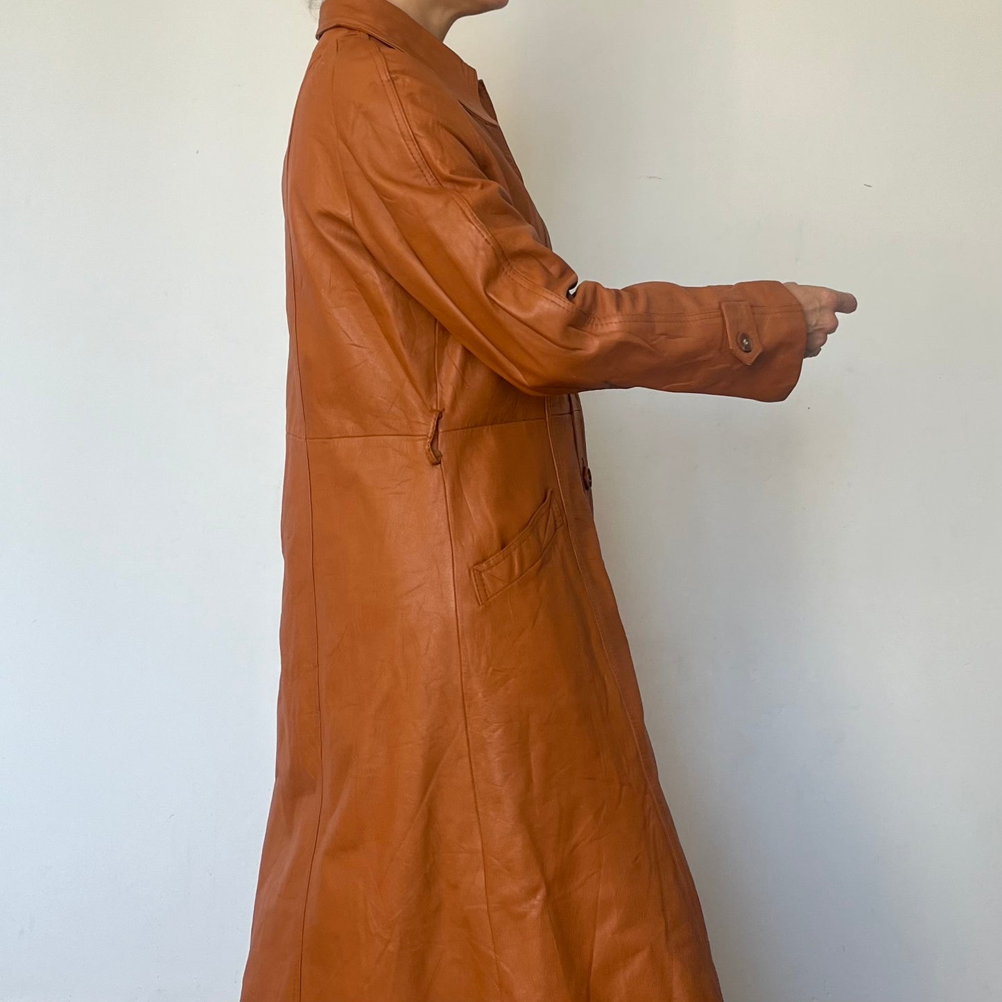 Vintage Brown leather Long Trench Coat