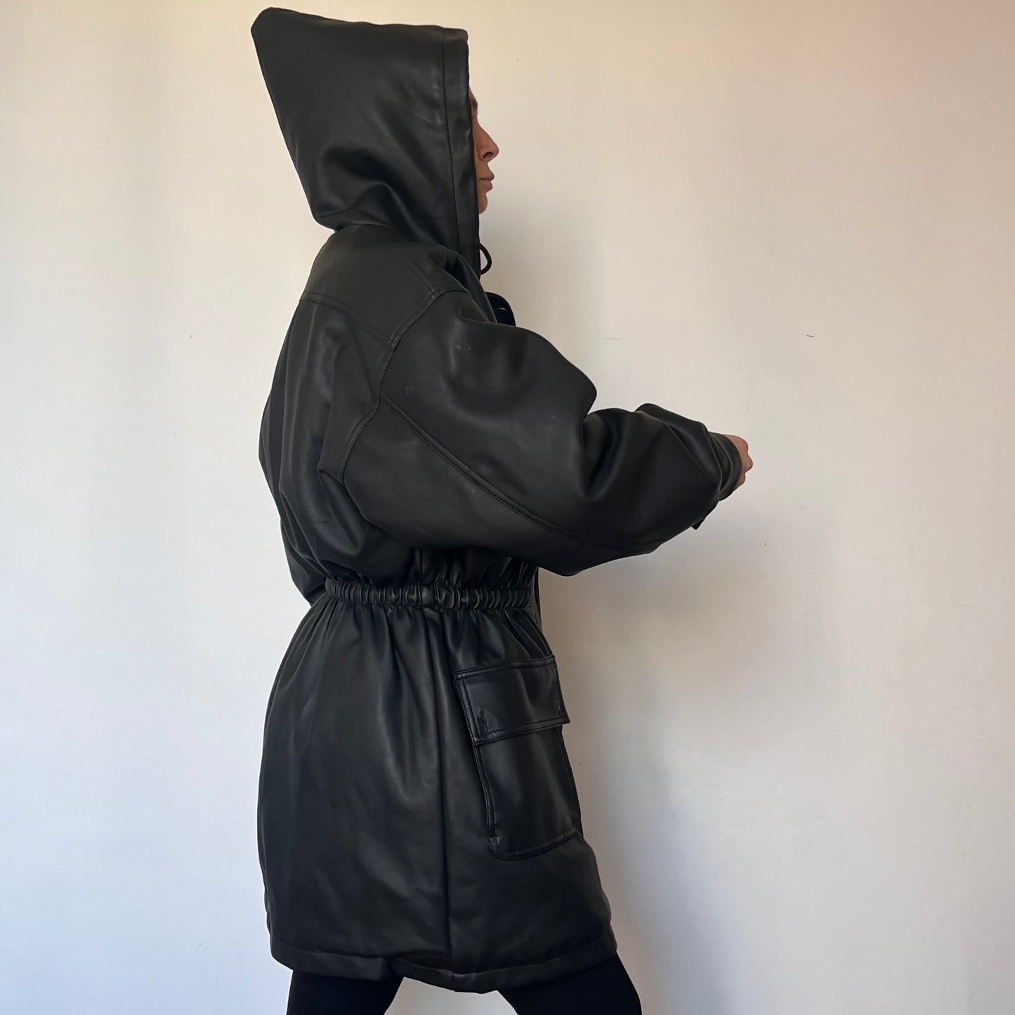 Faux leather hooded jacket