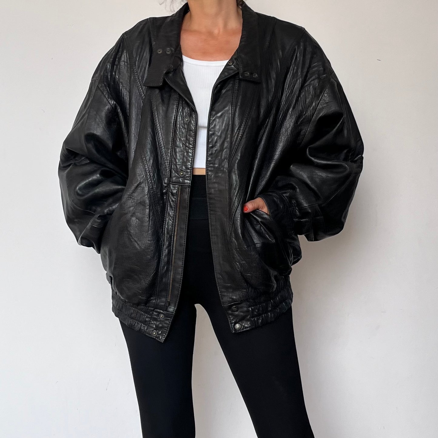 Vintage Bomber black leather jacket