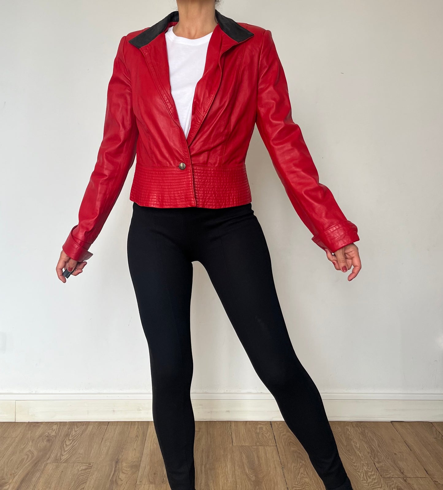 Vintage crop leather blazer