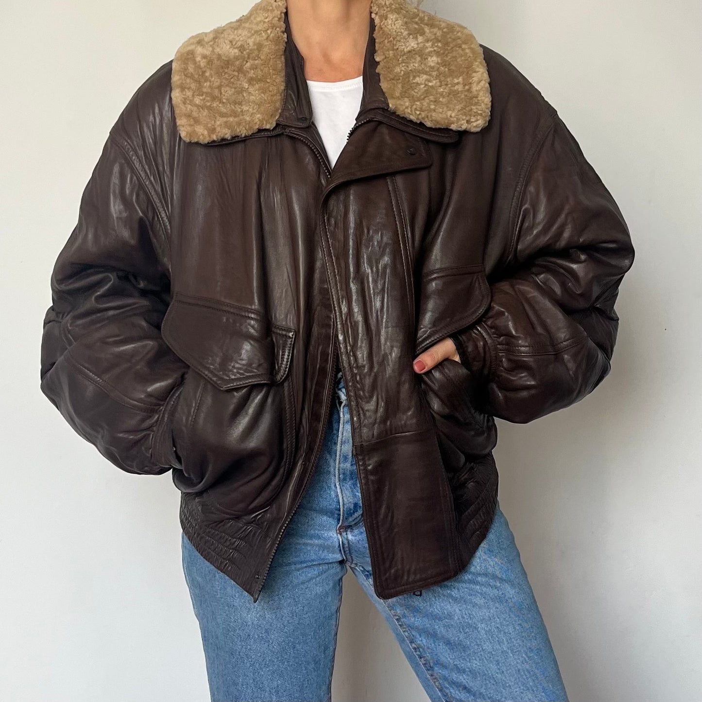 Vintage Aviator Sherpa Brown Leather bomber