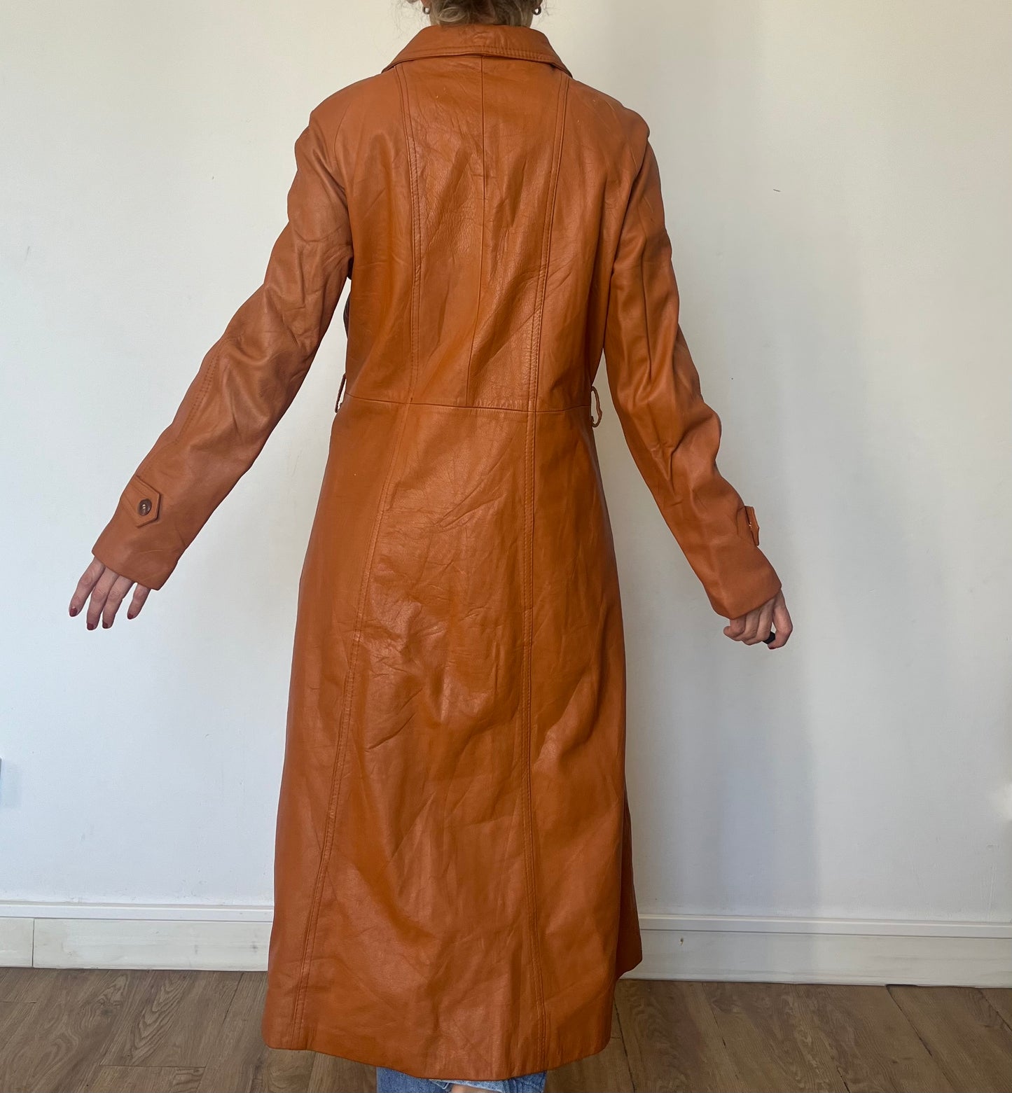 Vintage Brown leather Long Trench Coat
