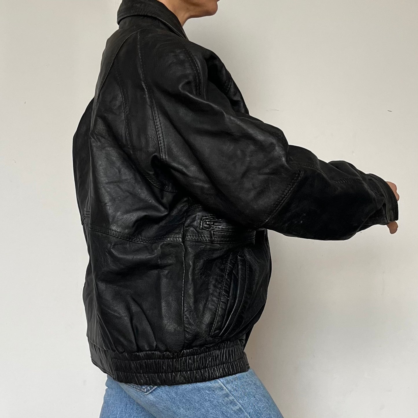 Vintage Bomber black leather jacket