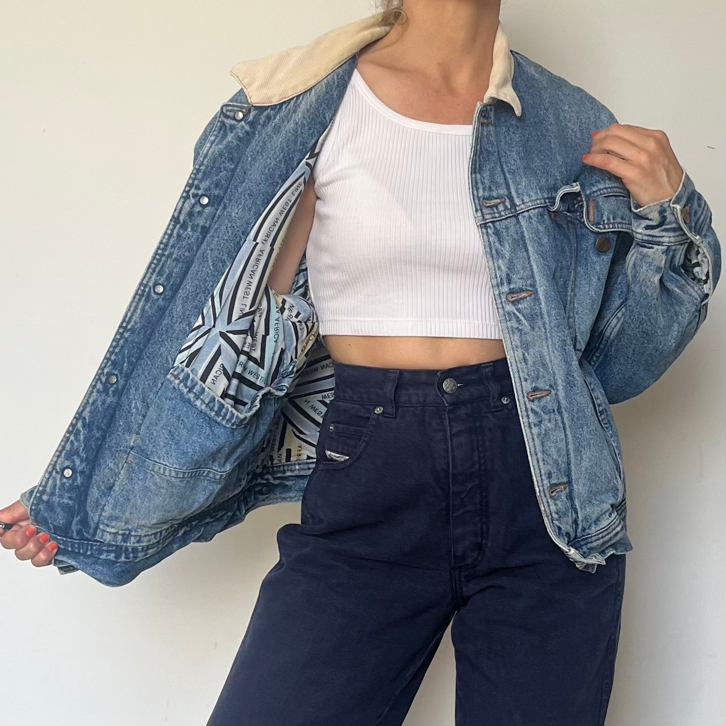 Vintage bomber blue Denim cotton jacket
