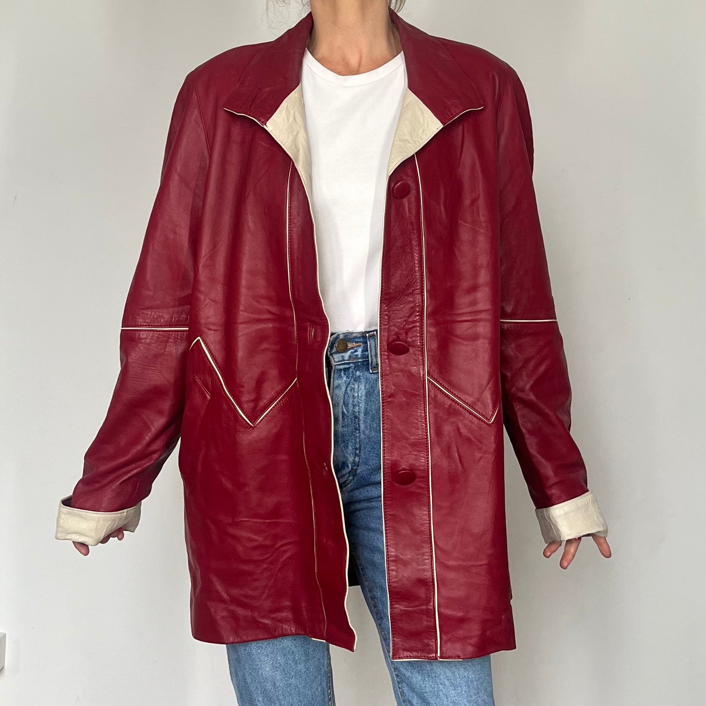 Vintage Red & White leather jacket