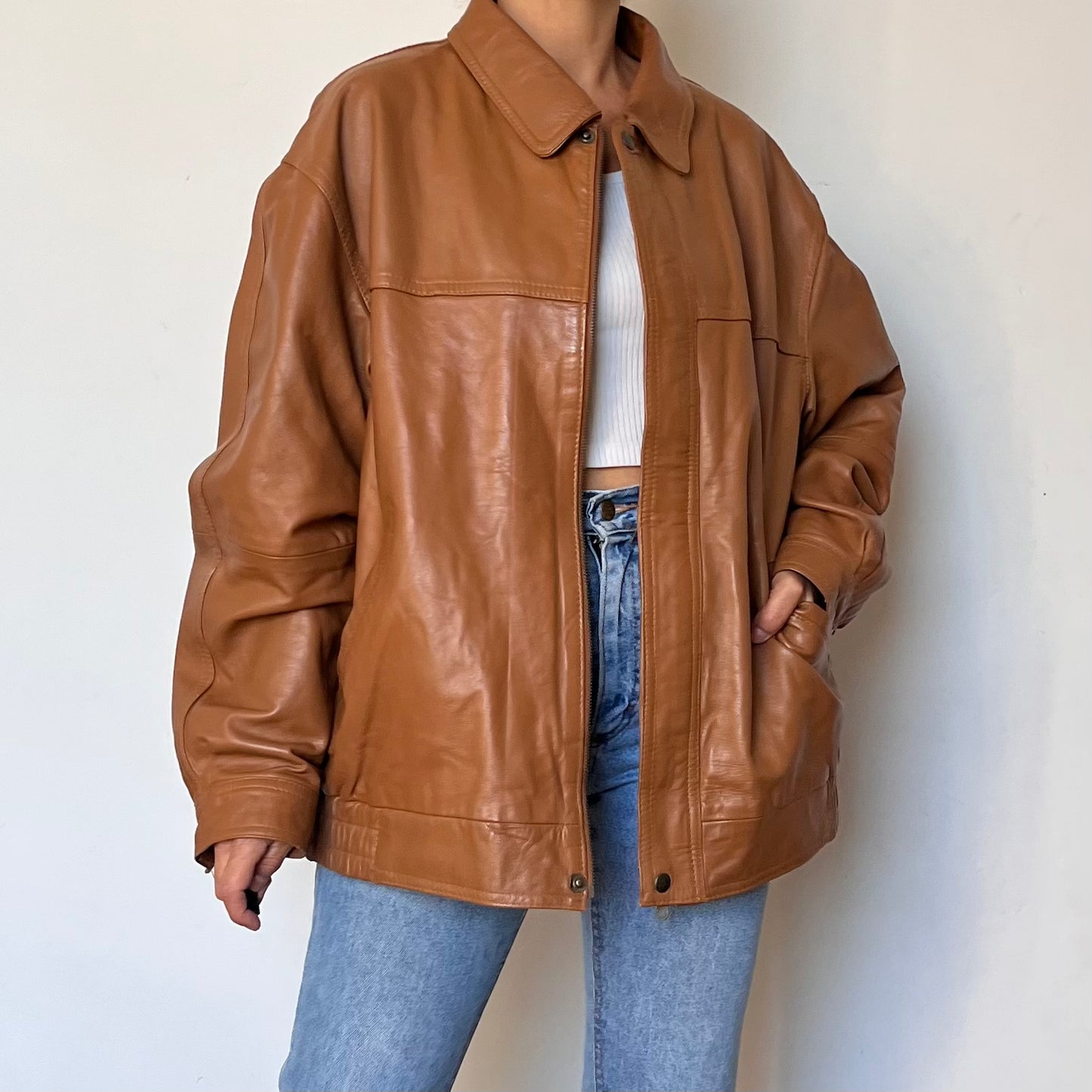 Vintage Brown Leather Bomber Jacket