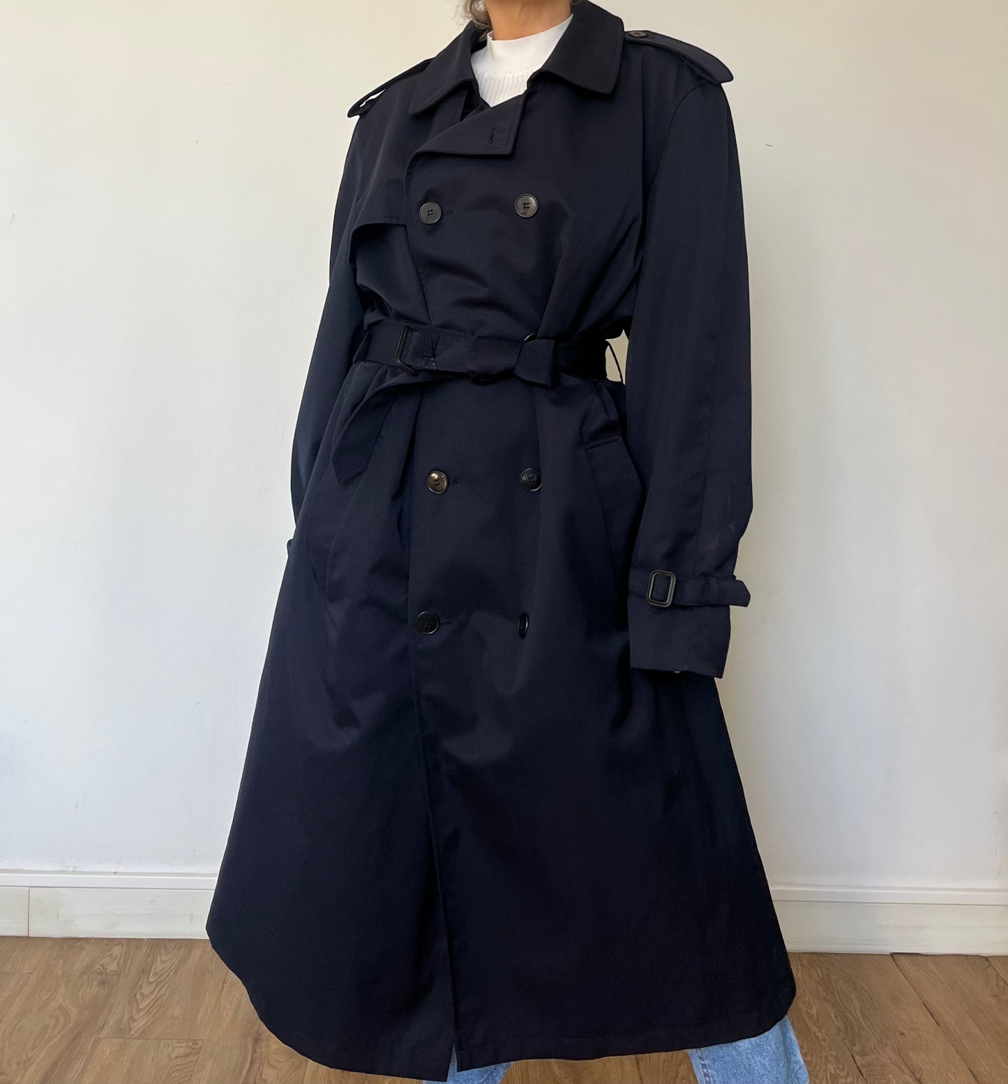 Vintage Blue Long Trench Coat
