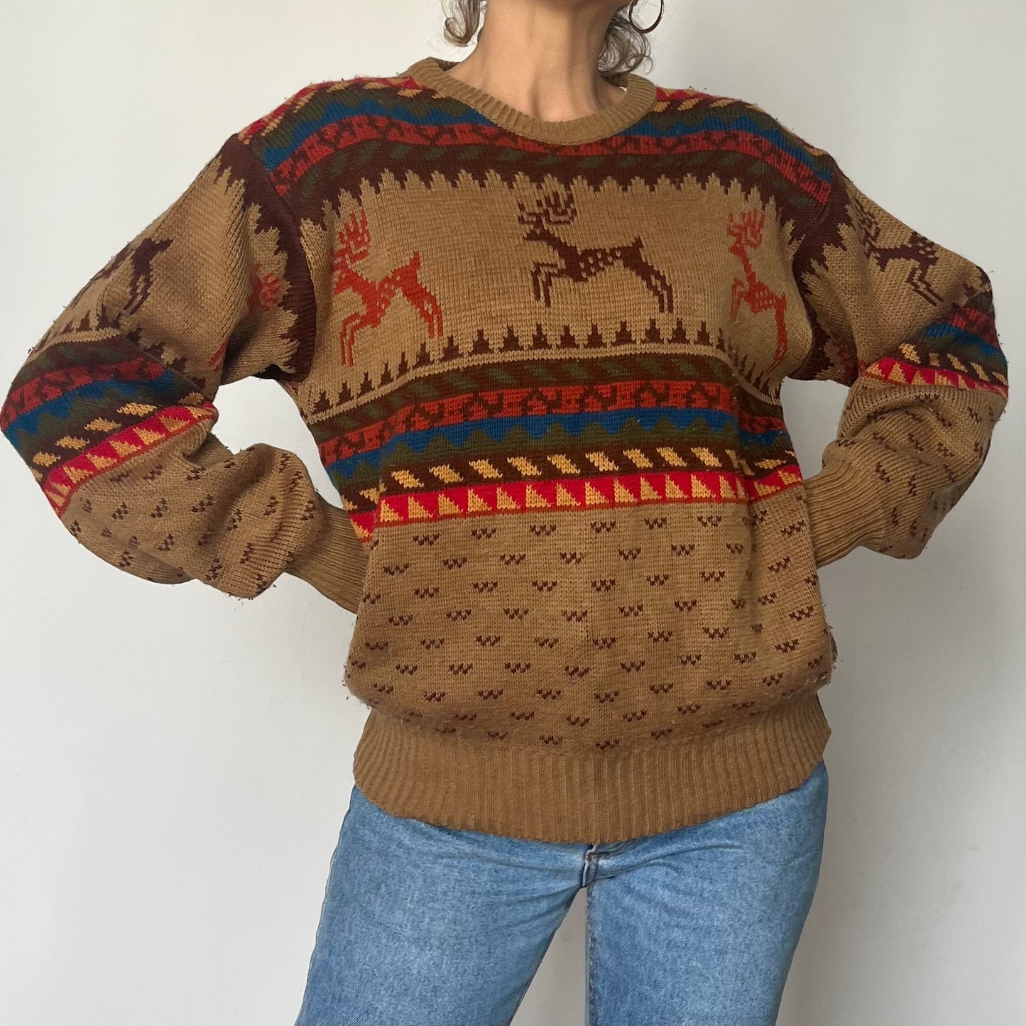 Vintage Reindeer Print Sweater