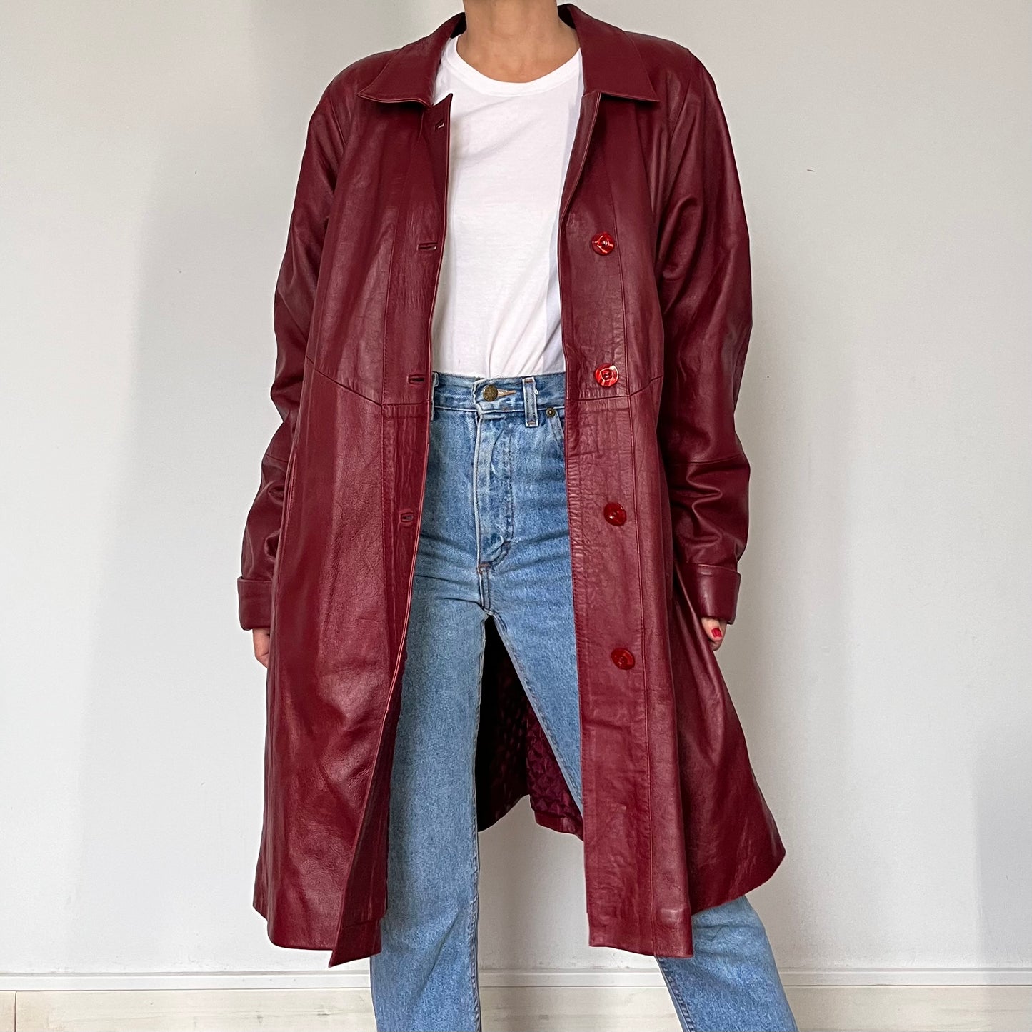 Vintage Burgundy leather trench