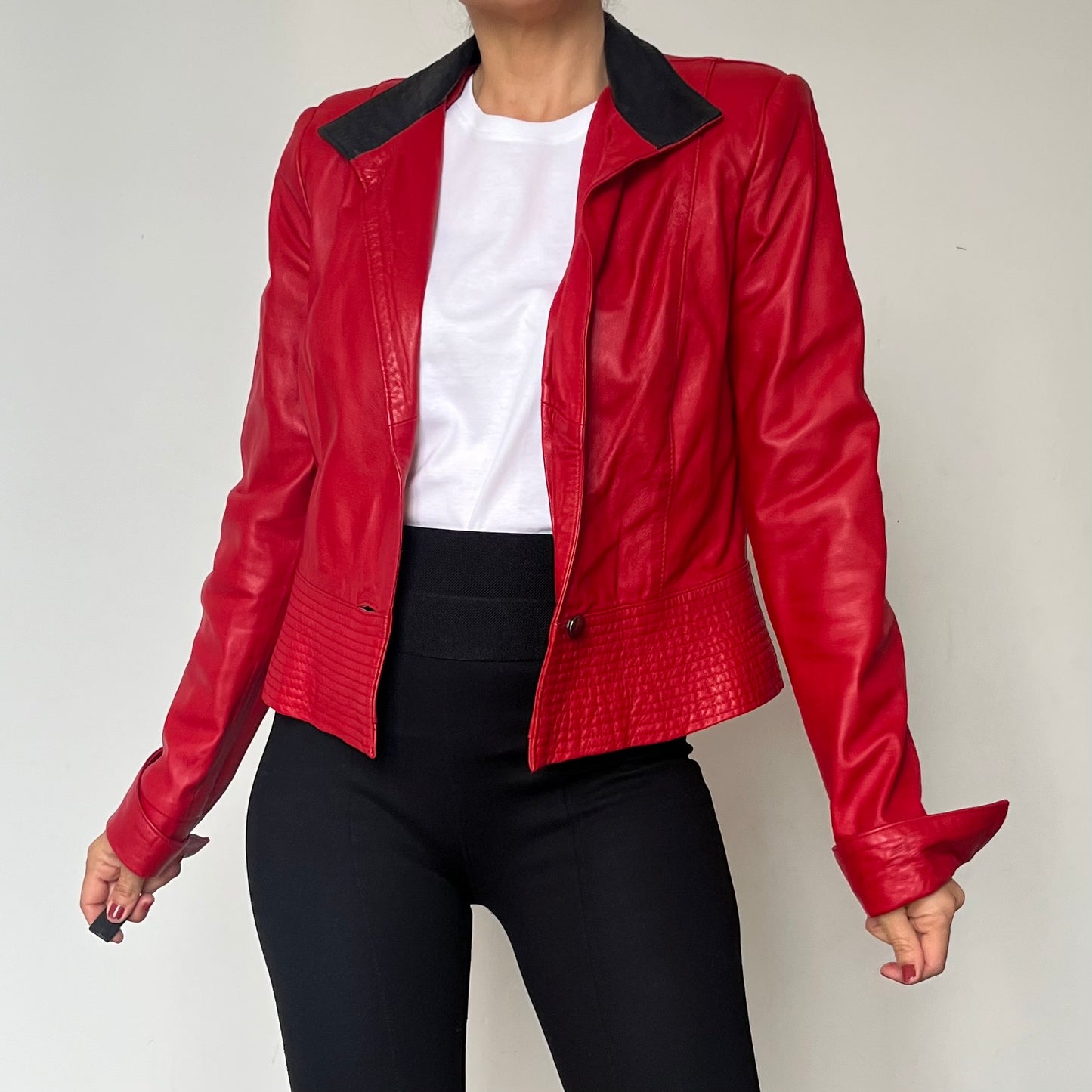 Vintage crop leather blazer