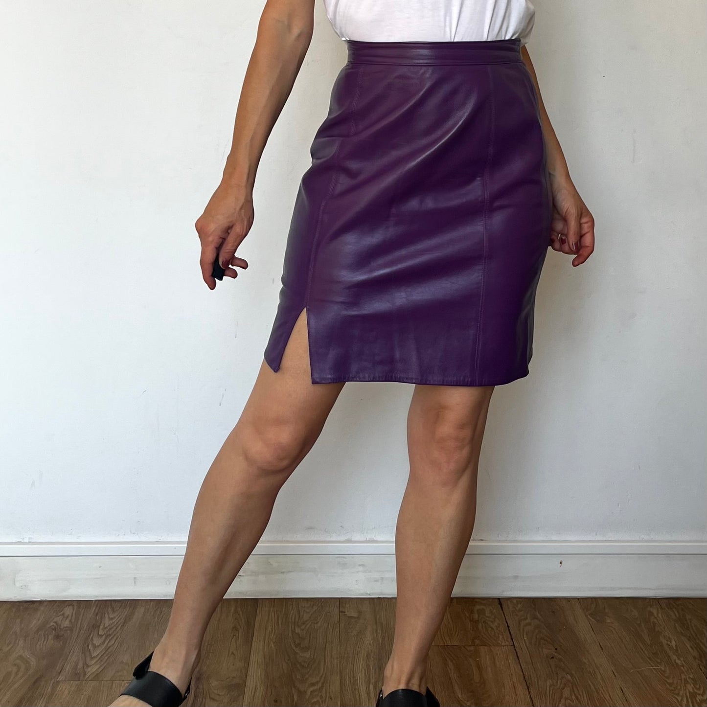 Vintage Purple Leather Pencil Skirt