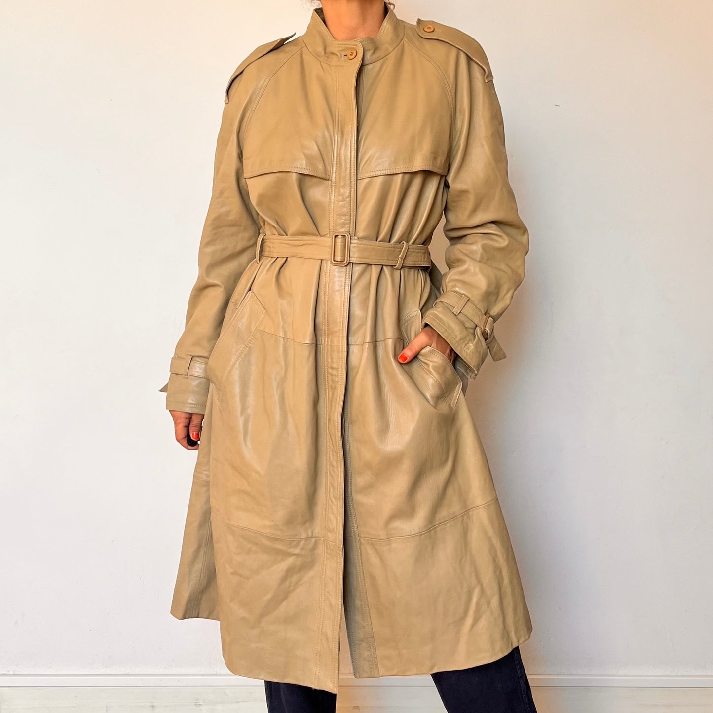 Vintage Beige Leather Trench coat
