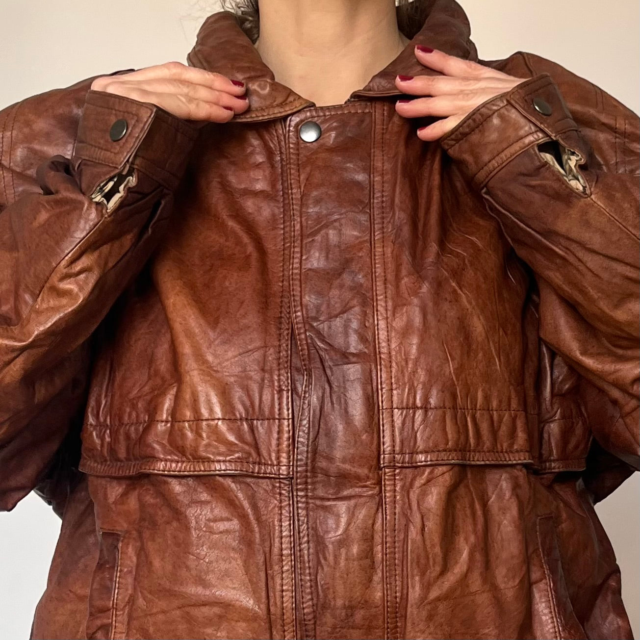 Vintage Brown Leather Bomber Jacket