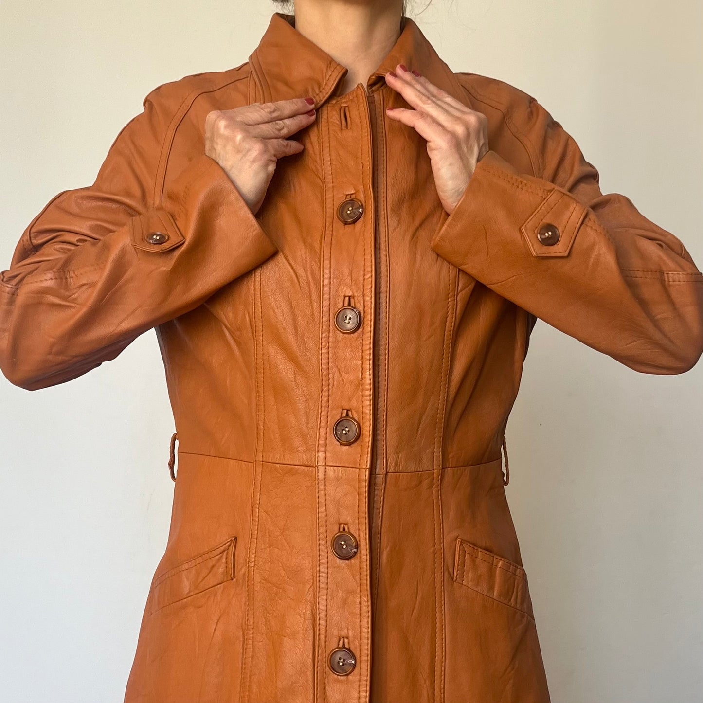 Vintage Brown leather Long Trench Coat