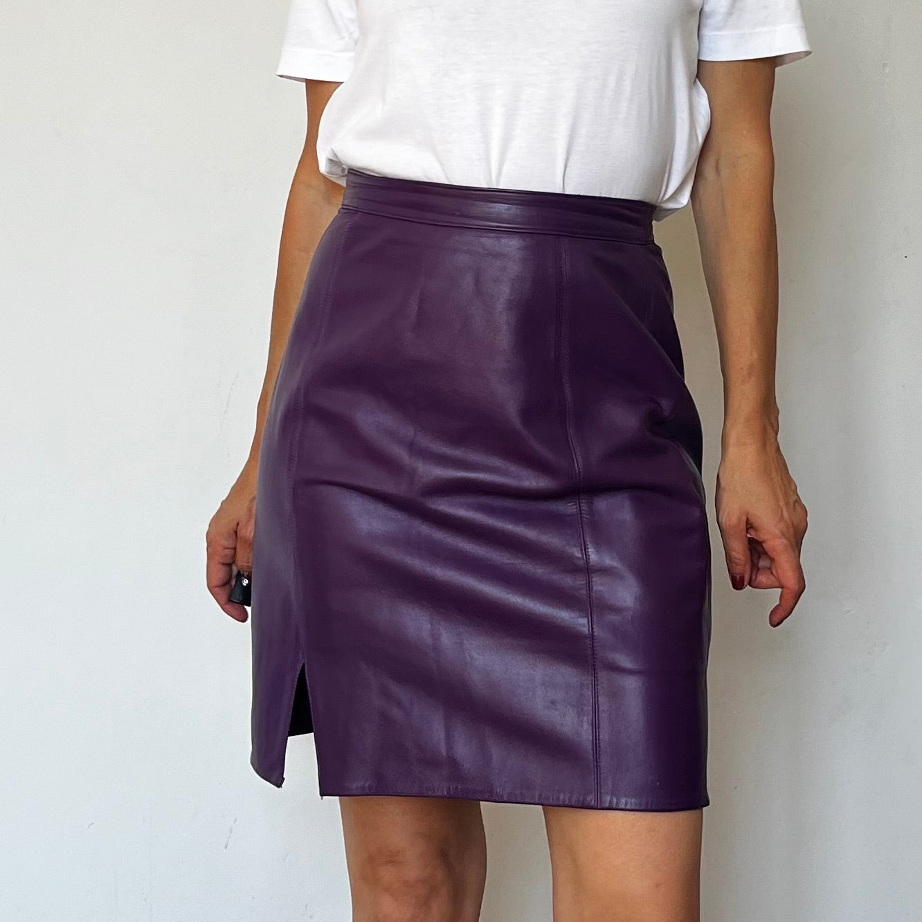Vintage Purple Leather Pencil Skirt